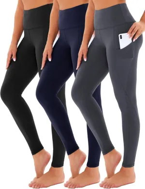 3 Pack Yoga Pants with Pockets for Women, Tummy Control Black Compression Gym Workout Leggings