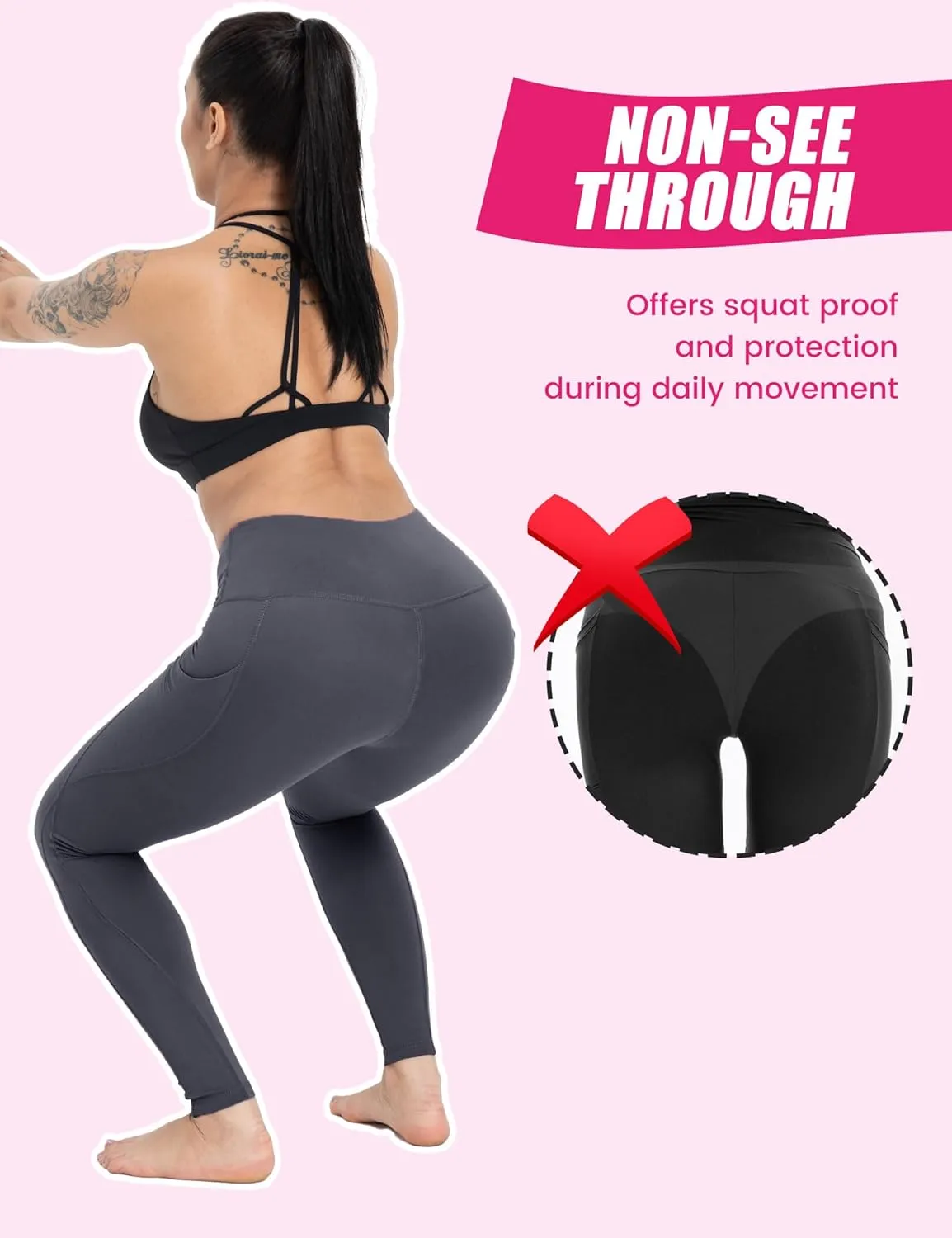 3 Pack Yoga Pants with Pockets for Women, Tummy Control Black Compression Gym Workout Leggings