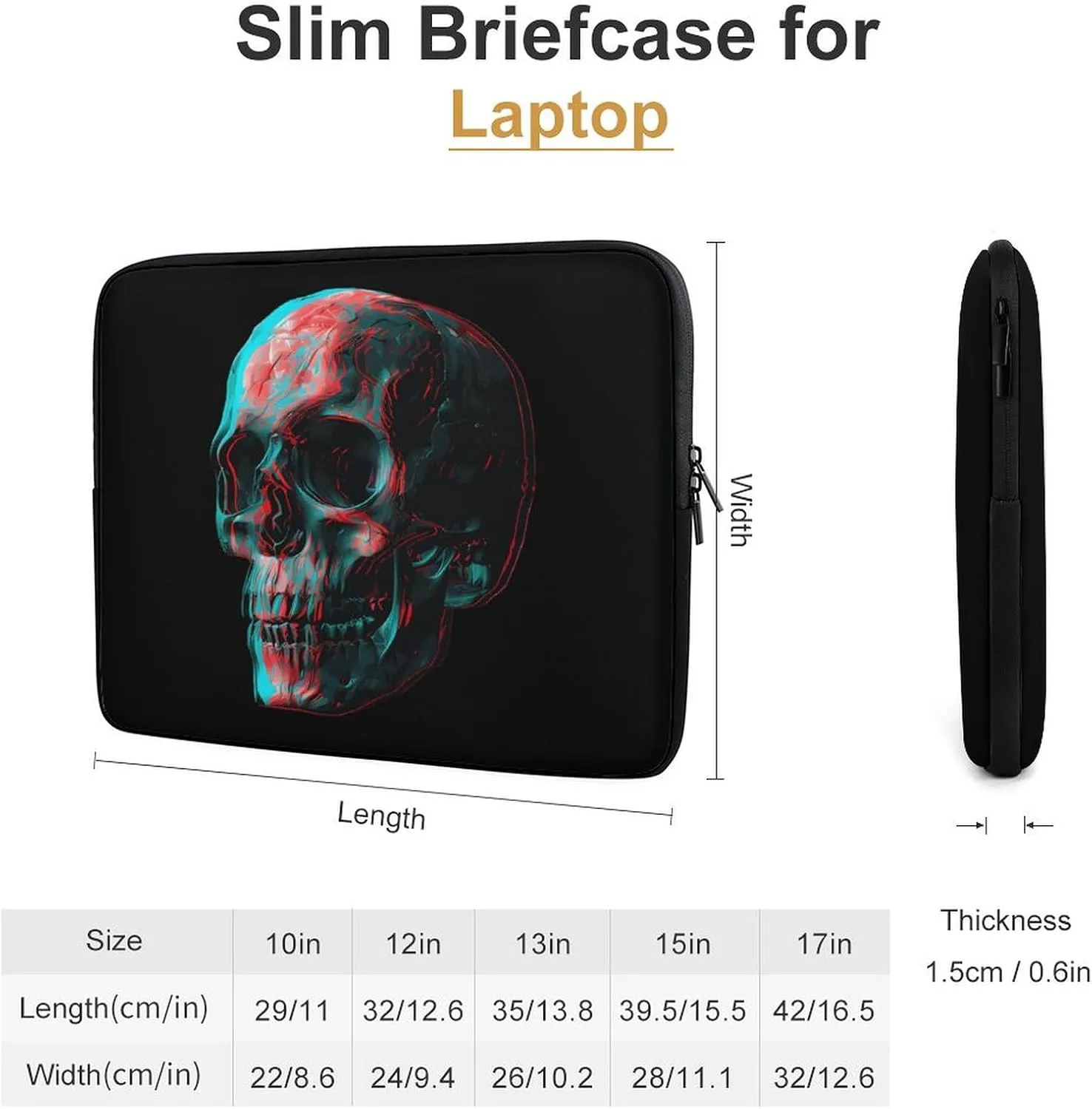 3D Skull Personalized Laptop Bag Business Casual Laptop Cases Slim Computer Bag Briefcase