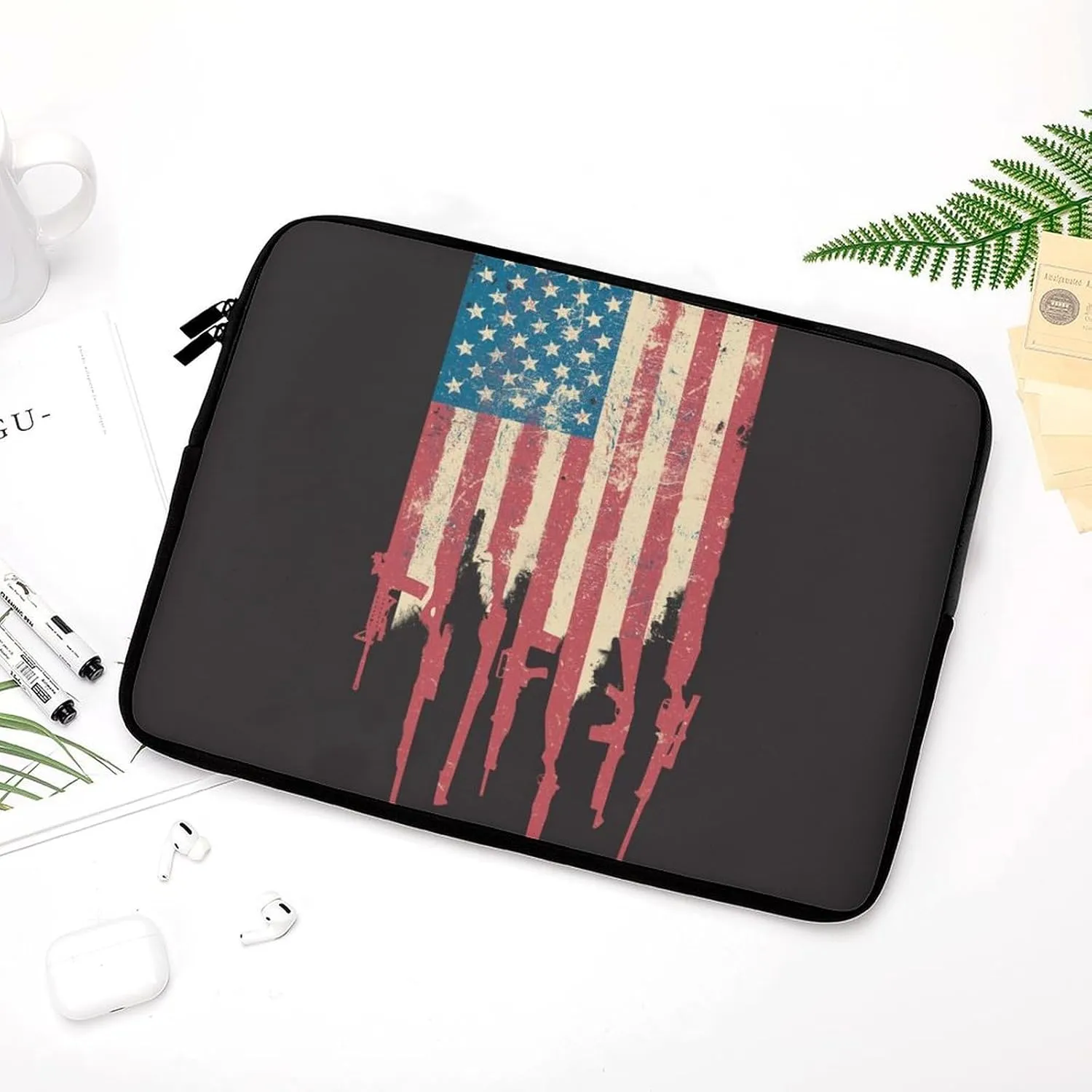 America Flag USA Guns Personalized Laptop Bag Business Casual Laptop Case Slim Computer Bag Briefcase