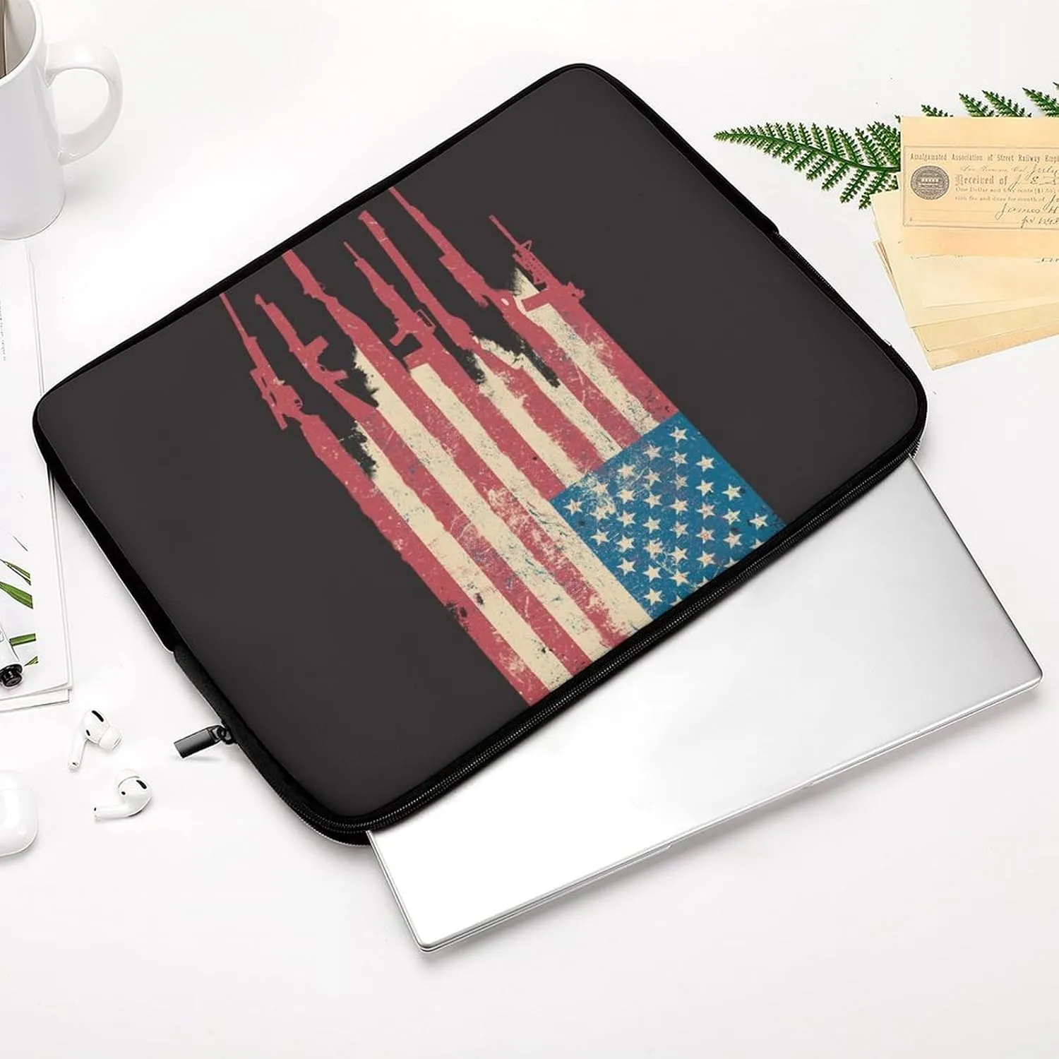 America Flag USA Guns Personalized Laptop Bag Business Casual Laptop Case Slim Computer Bag Briefcase