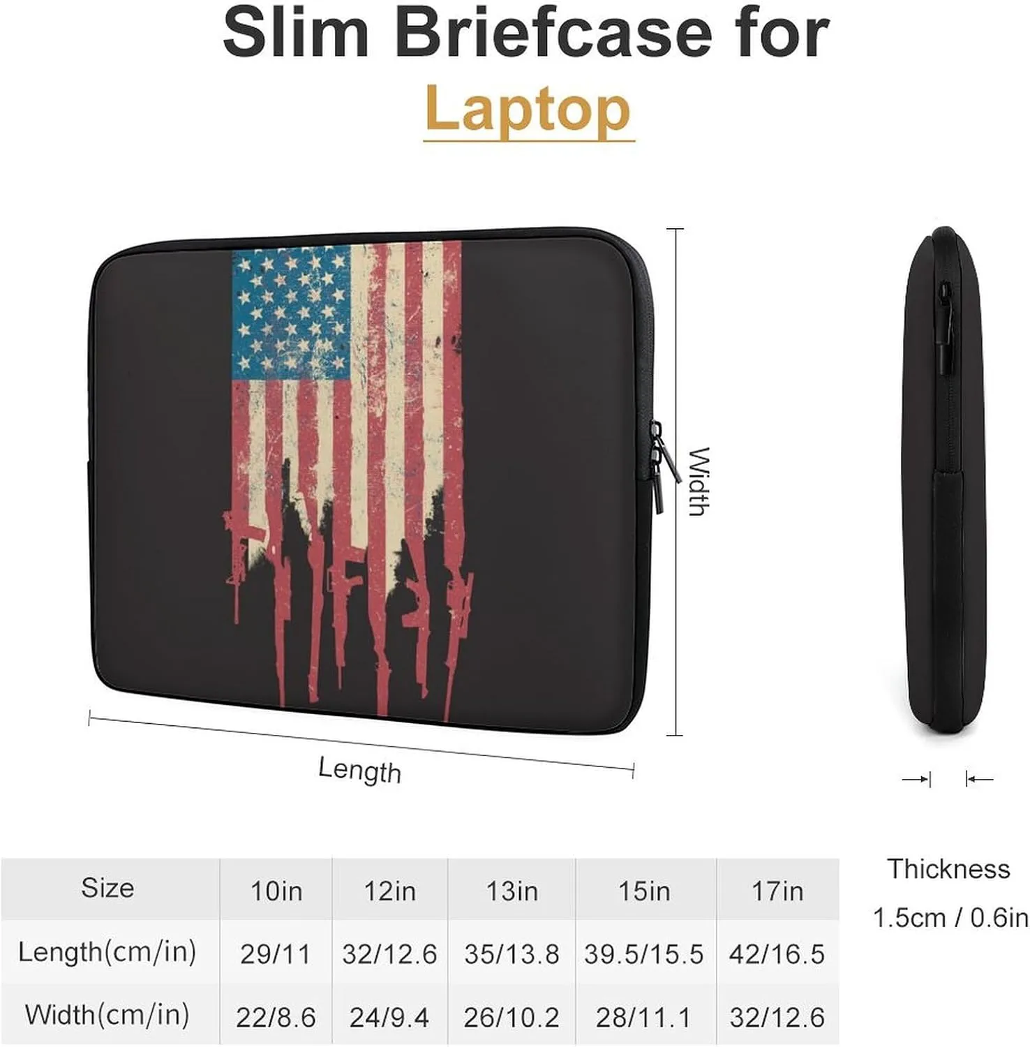 America Flag USA Guns Personalized Laptop Bag Business Casual Laptop Case Slim Computer Bag Briefcase