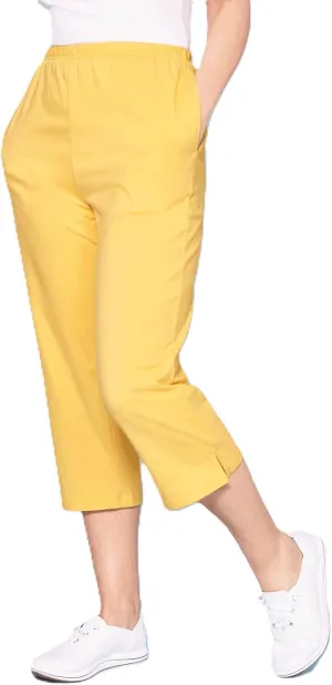 AmeriMark Womens Capri Pants - Full Elastic Waist Pedal Pushers - Ladies 100% Cotton Pull-On Cropped Pants - Side Pockets