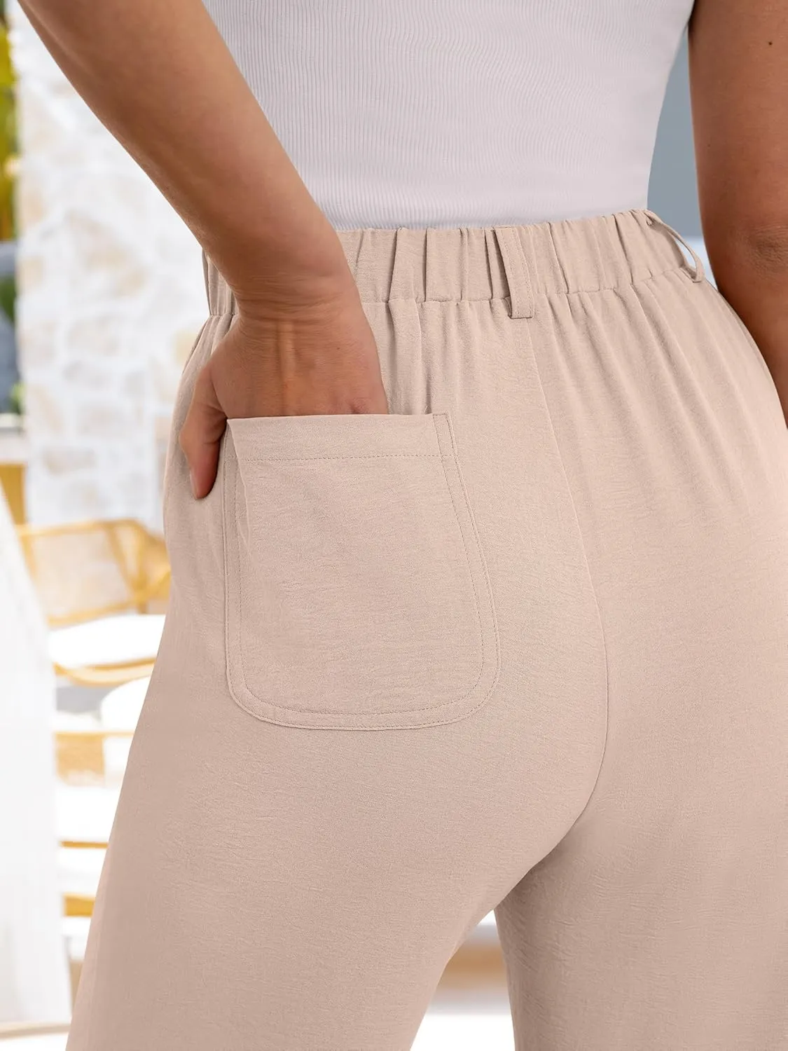 ANRABESS Wide Leg Pants for Women Summer Elastic Waist 2025 Casual Beach Vacation Cropped Palazzo Pants Trousers with Pocket