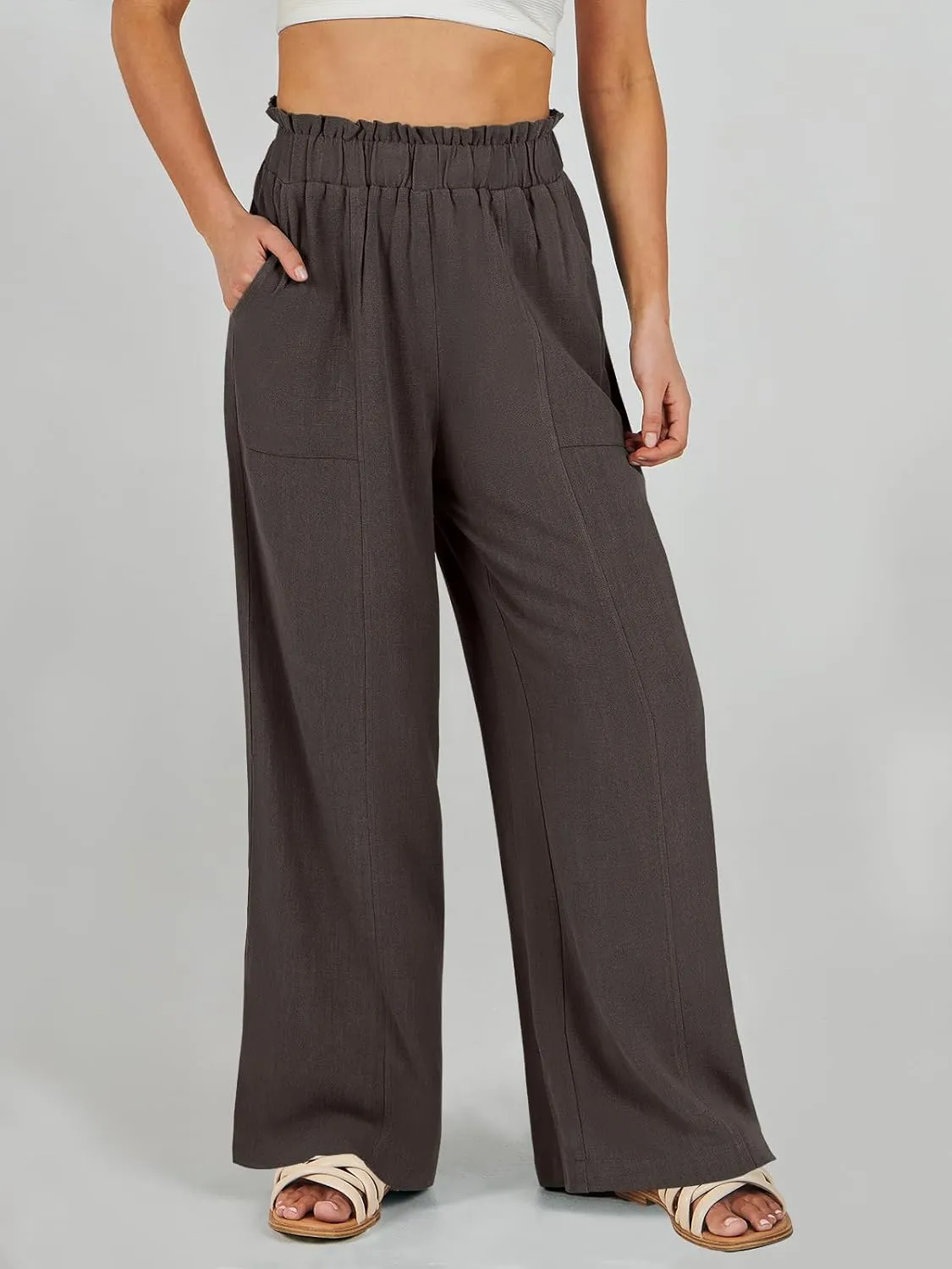 ANRABESS Womens Linen Pants 2025 Summer Casual Loose Wide Leg Palazzo Pants High Waist Flowy Beach Trousers Work Outfits
