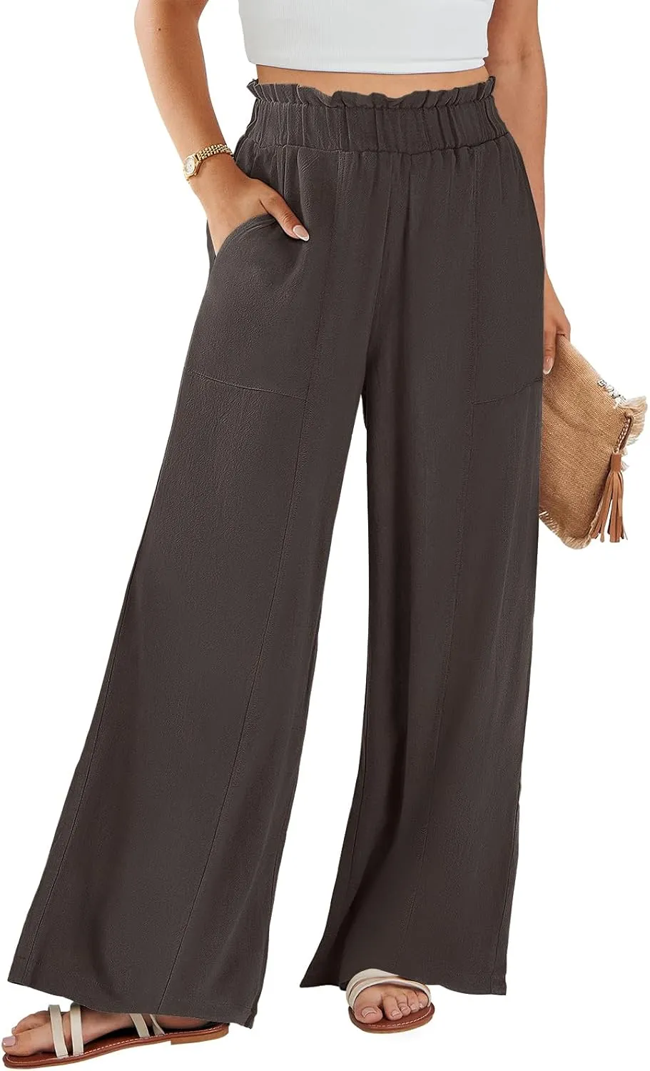ANRABESS Womens Linen Pants 2025 Summer Casual Loose Wide Leg Palazzo Pants High Waist Flowy Beach Trousers Work Outfits