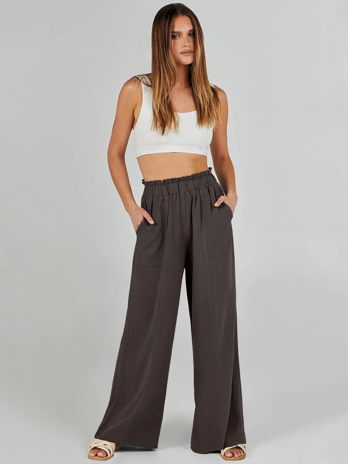 ANRABESS Womens Linen Pants 2025 Summer Casual Loose Wide Leg Palazzo Pants High Waist Flowy Beach Trousers Work Outfits