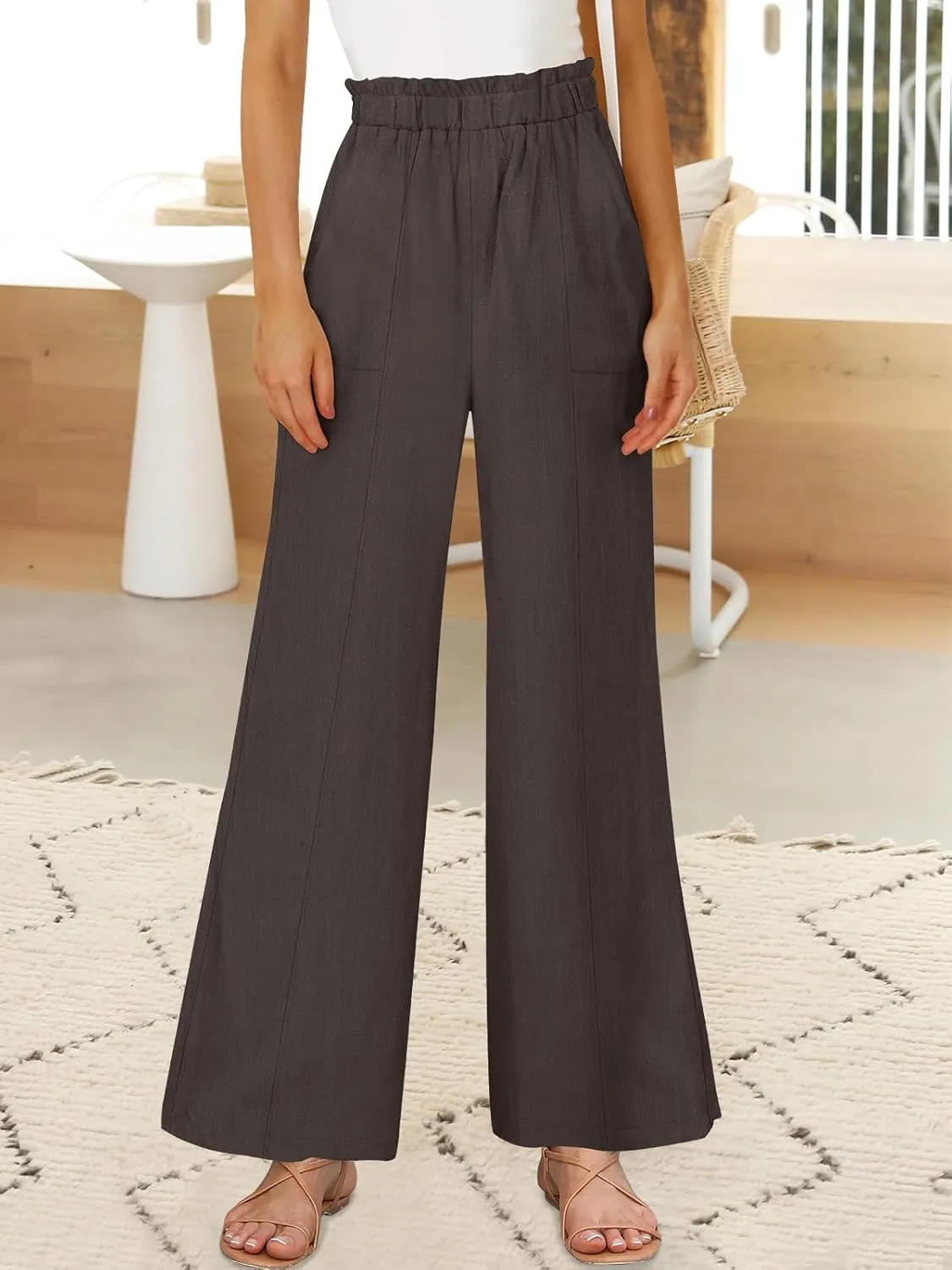 ANRABESS Womens Linen Pants 2025 Summer Casual Loose Wide Leg Palazzo Pants High Waist Flowy Beach Trousers Work Outfits