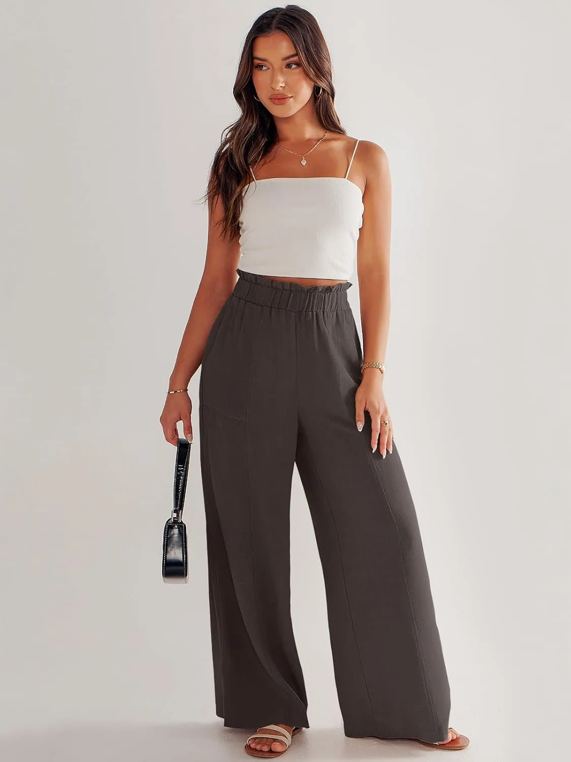 ANRABESS Womens Linen Pants 2025 Summer Casual Loose Wide Leg Palazzo Pants High Waist Flowy Beach Trousers Work Outfits
