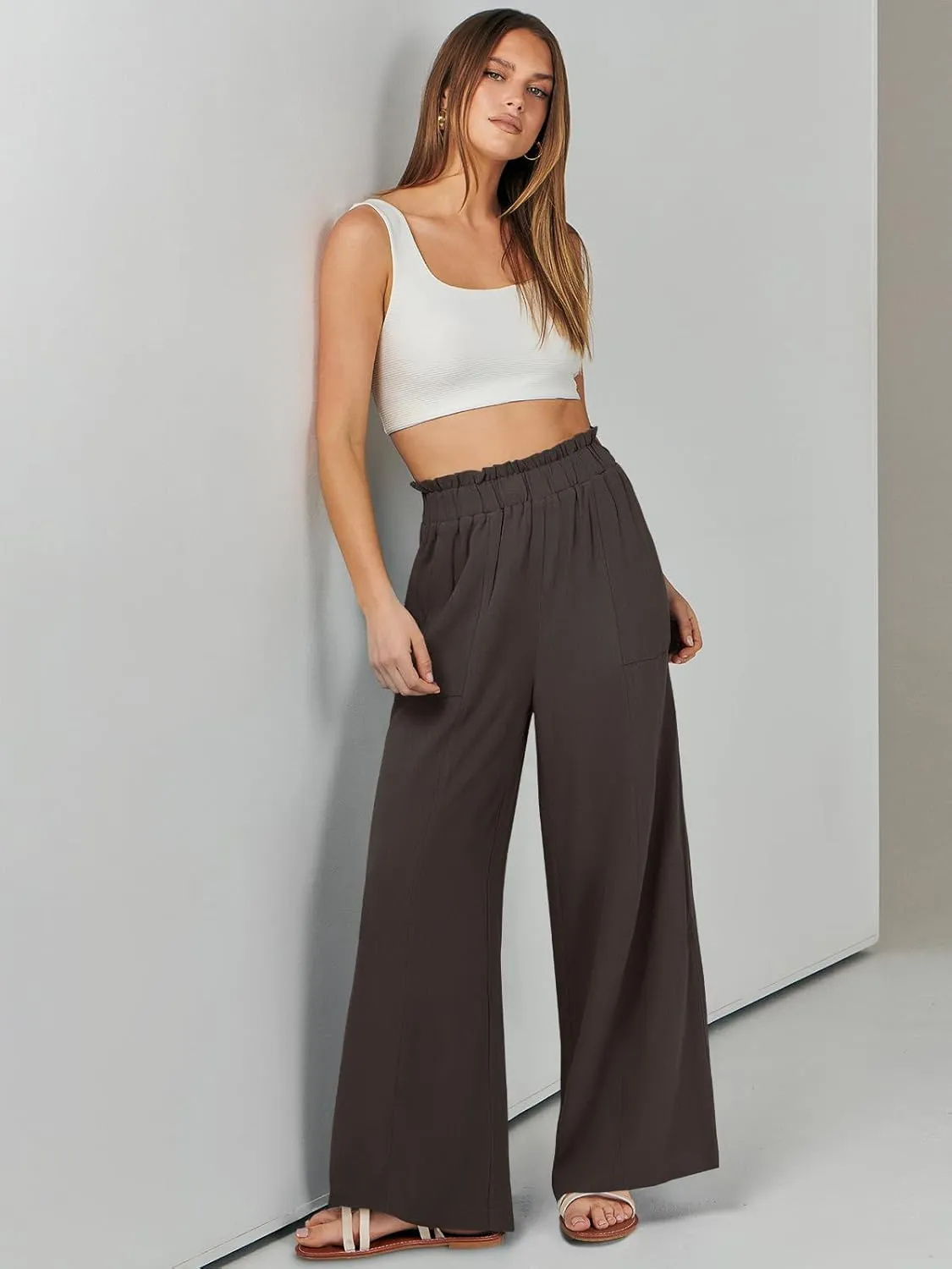 ANRABESS Womens Linen Pants 2025 Summer Casual Loose Wide Leg Palazzo Pants High Waist Flowy Beach Trousers Work Outfits