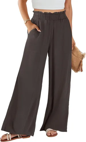 ANRABESS Womens Linen Pants 2025 Summer Casual Loose Wide Leg Palazzo Pants High Waist Flowy Beach Trousers Work Outfits