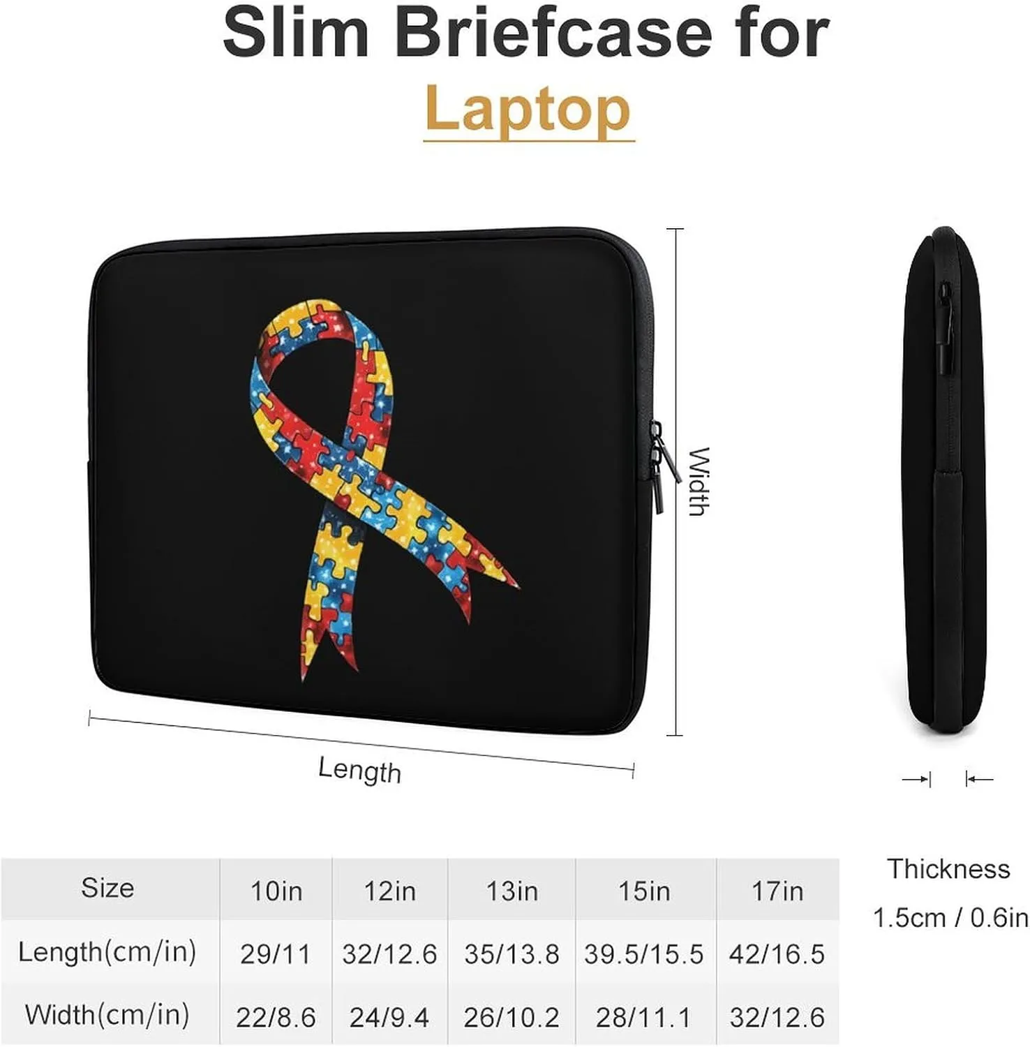 Autism Awareness Ribbon Personalized Laptop Bag Business Casual Laptop Cases Slim Computer Bag Briefcase