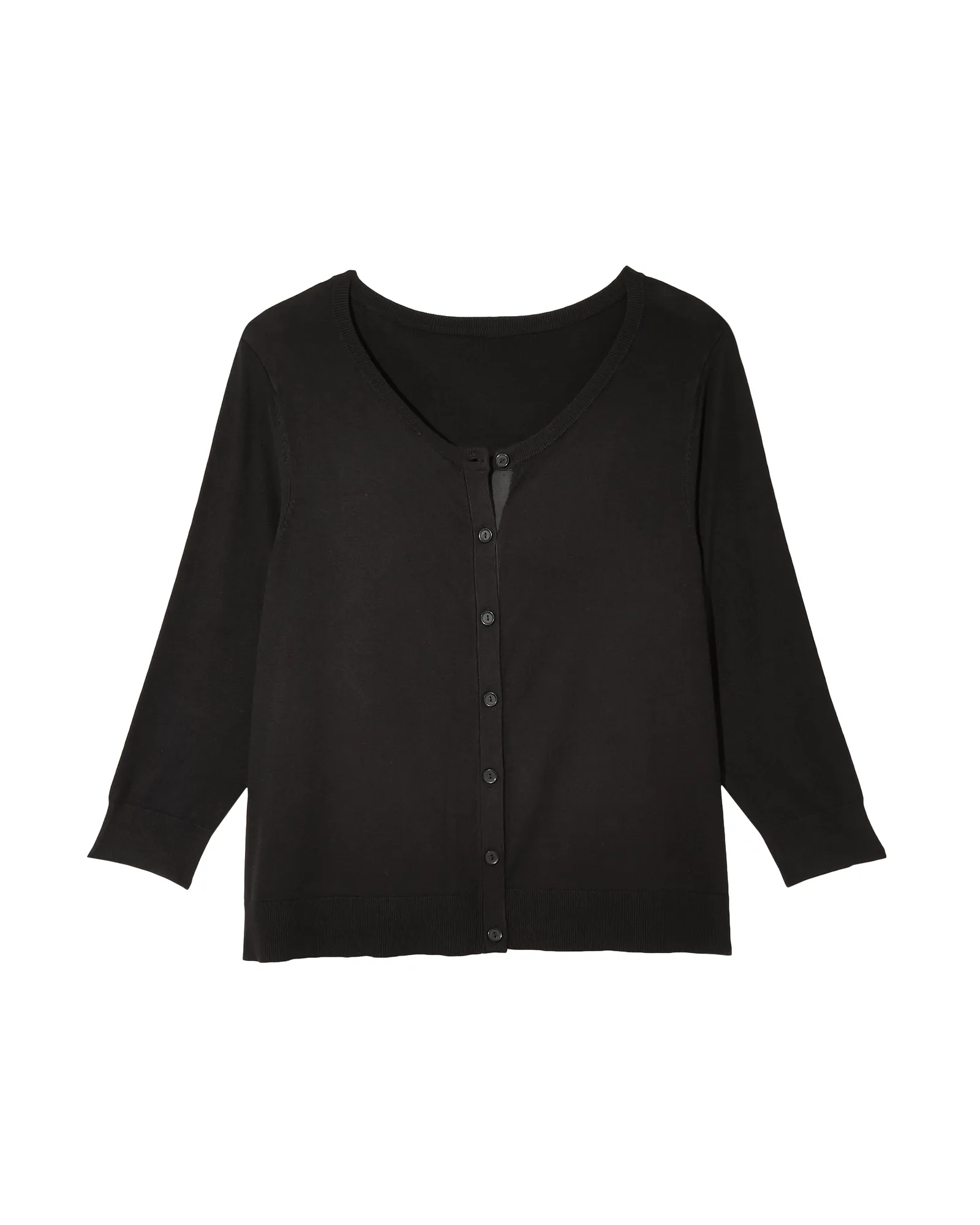 Avery 3/4 Sleeve Crew Neck Cardigan | Black