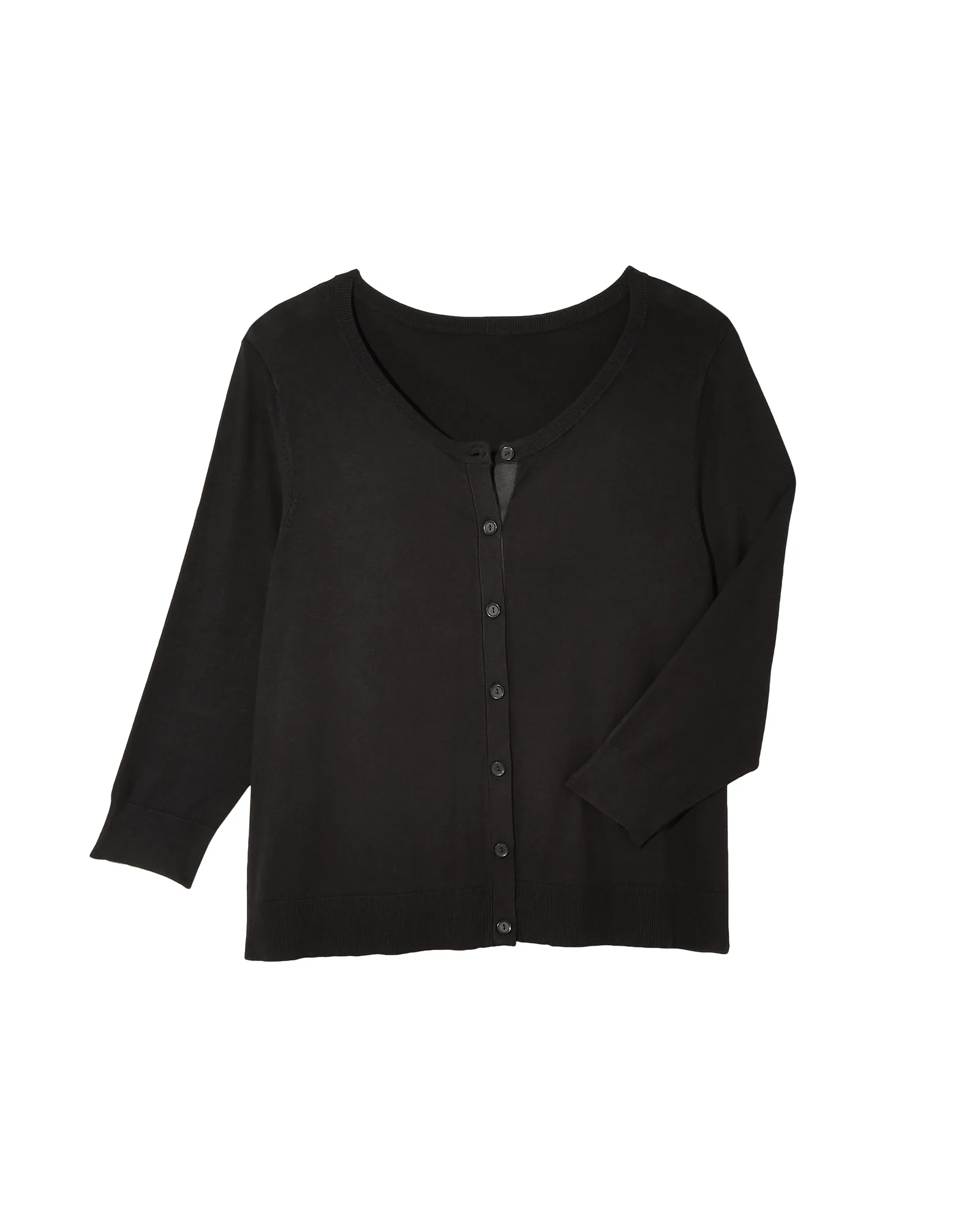 Avery 3/4 Sleeve Crew Neck Cardigan | Black