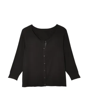 Avery 3/4 Sleeve Crew Neck Cardigan | Black