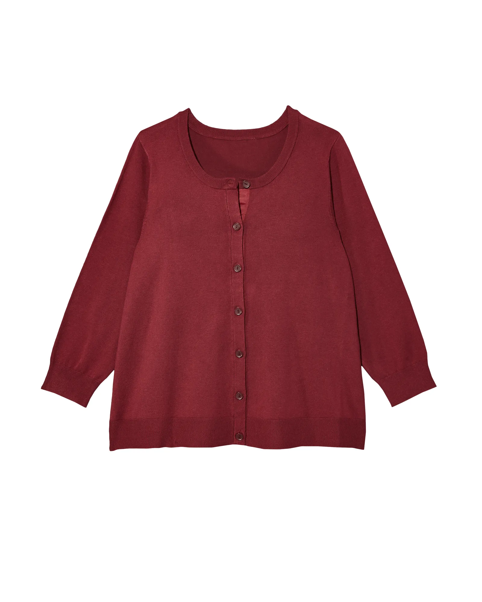 Avery 3/4 Sleeve Crew Neck Cardigan | Burgundy
