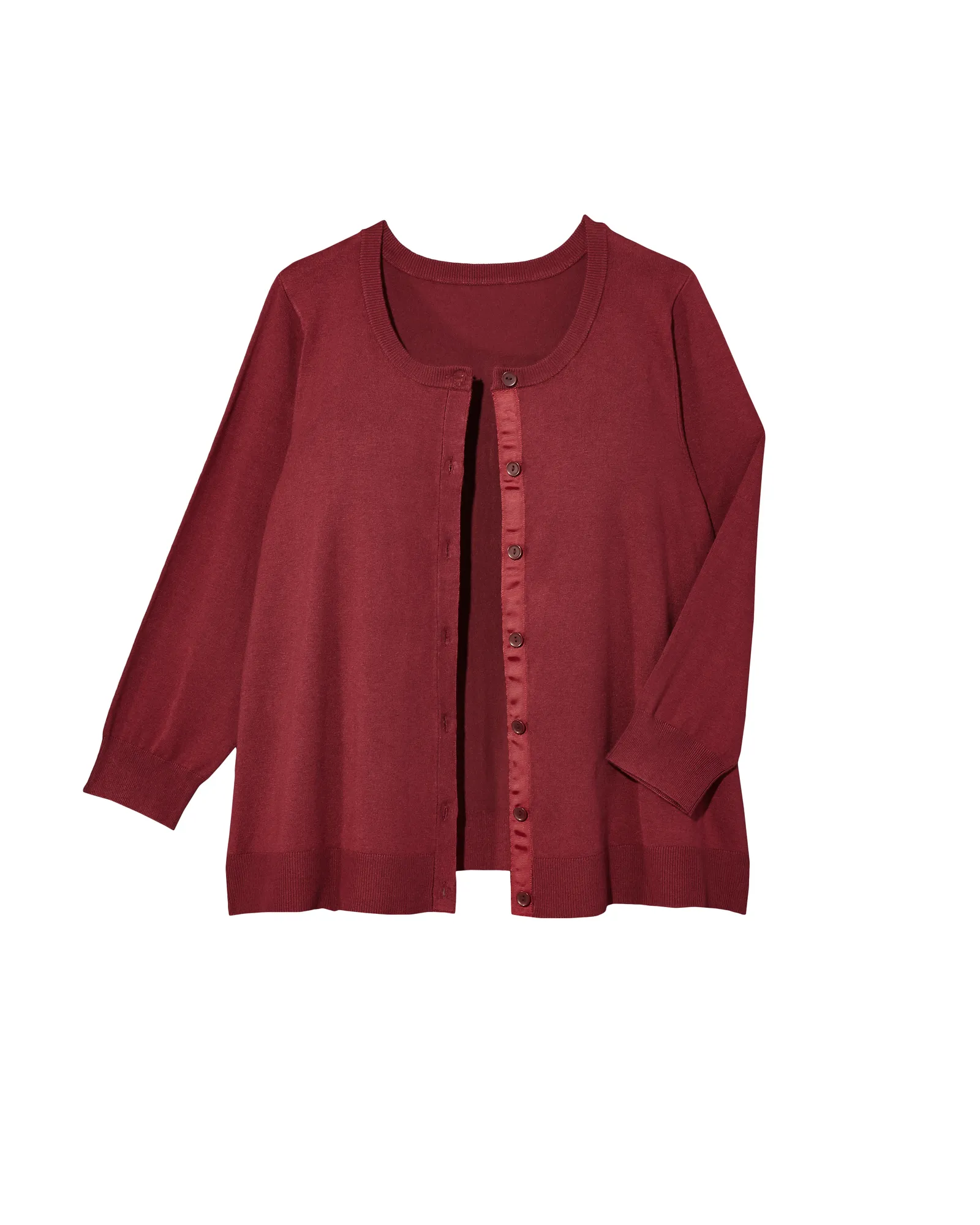 Avery 3/4 Sleeve Crew Neck Cardigan | Burgundy