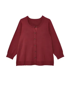 Avery 3/4 Sleeve Crew Neck Cardigan | Burgundy