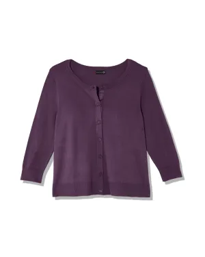 Avery 3/4 Sleeve Crew Neck Cardigan | Purple