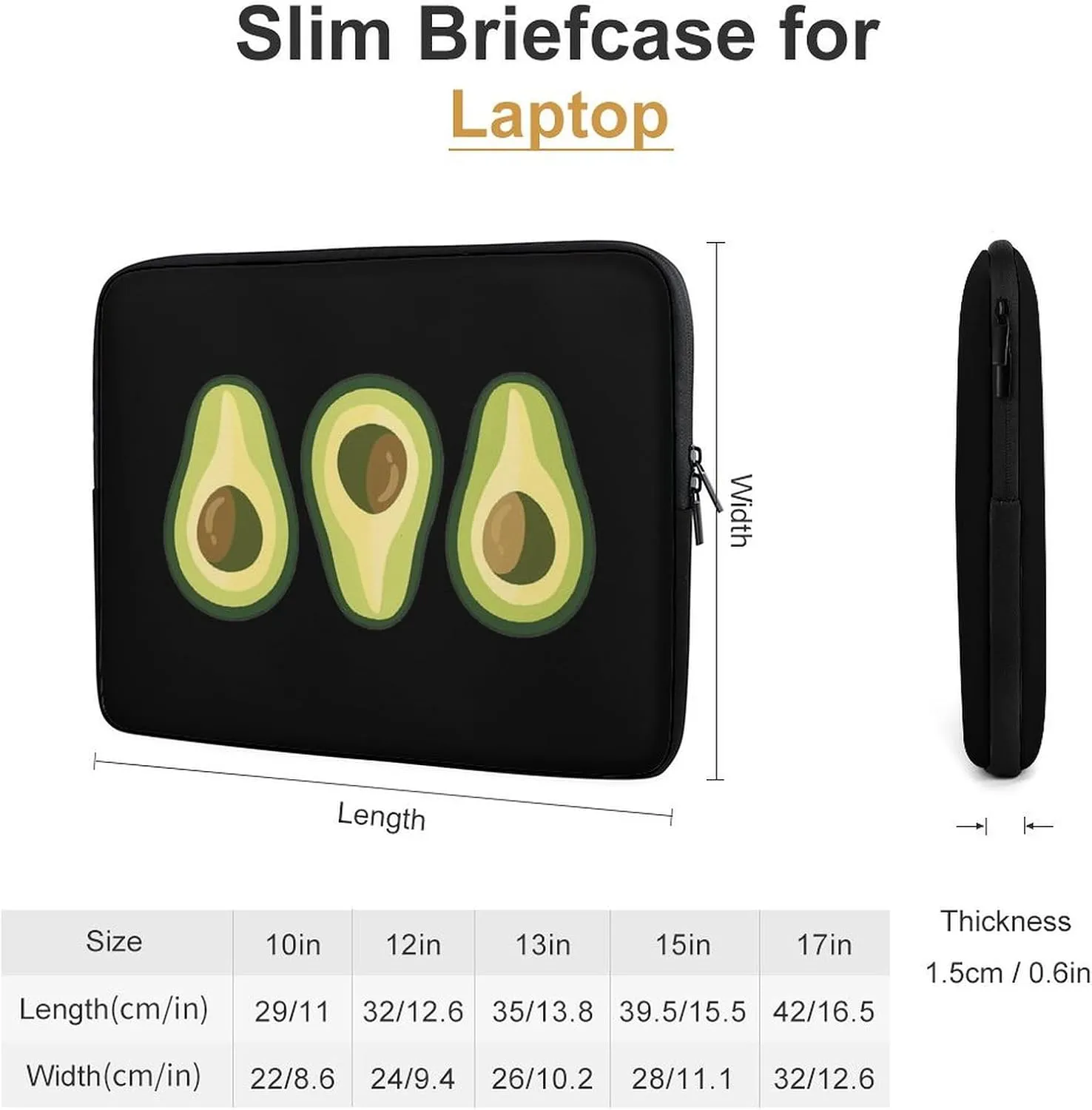 Avocado Slices Personalized Laptop Bag Business Casual Laptop Cases Slim Computer Bag Briefcase