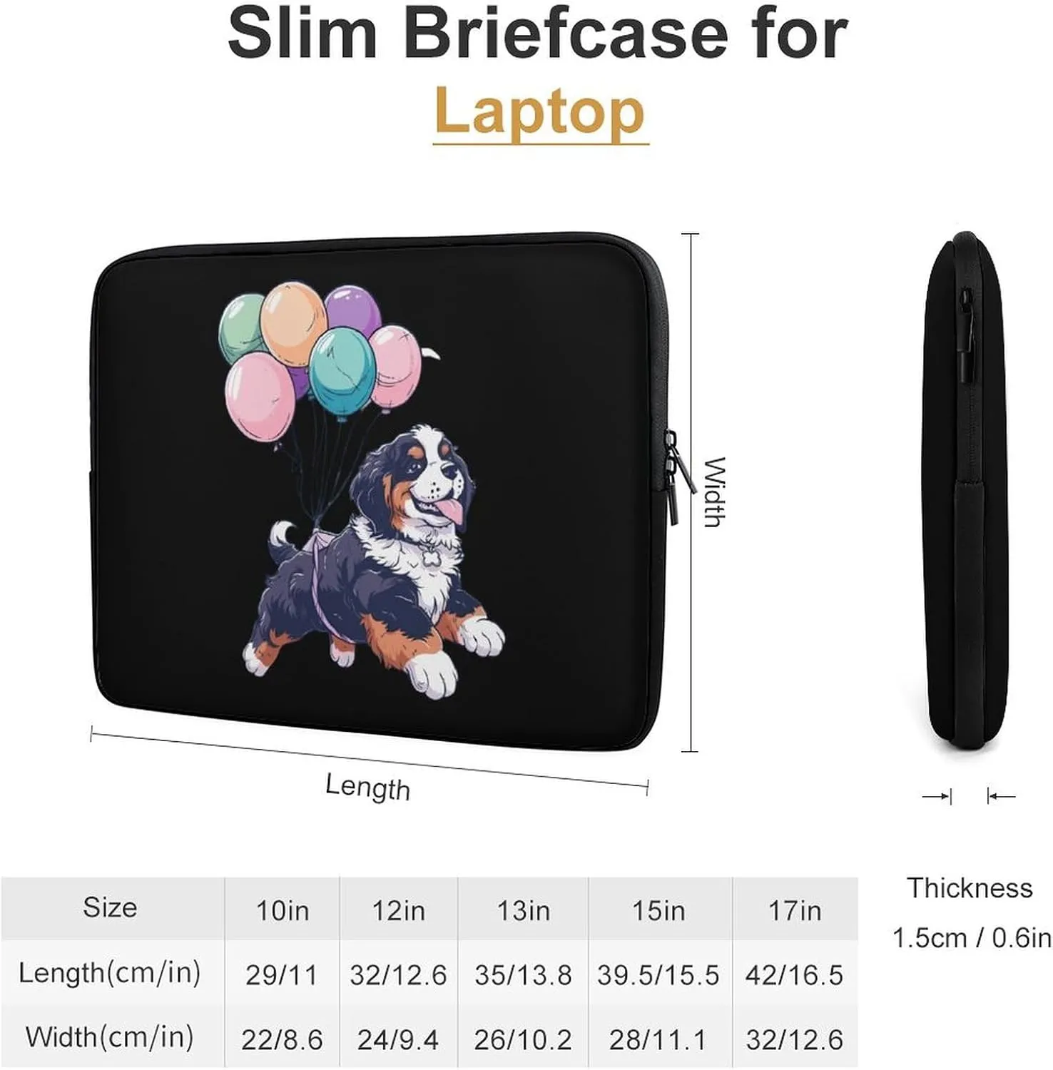Balloon Bernese Mountain Dog Personalized Laptop Bag Business Casual Laptop Cases Slim Computer Bag Briefcase