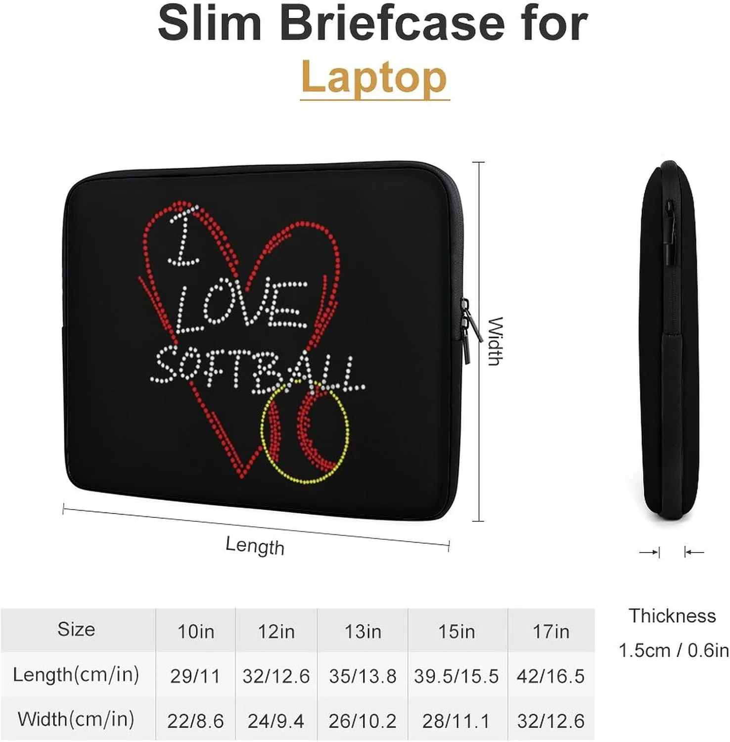 Baseball Lover Heart Personalized Laptop Bag Business Casual Laptop Case Slim Computer Bag Briefcase