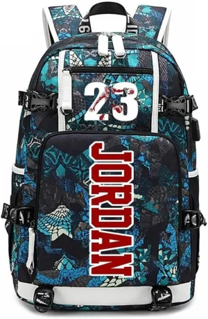 Basketball Player 23 Student School Bag, Laptop Backpack, Ultra-Light Travel Bag, For Men And Women (Blue-Green1)