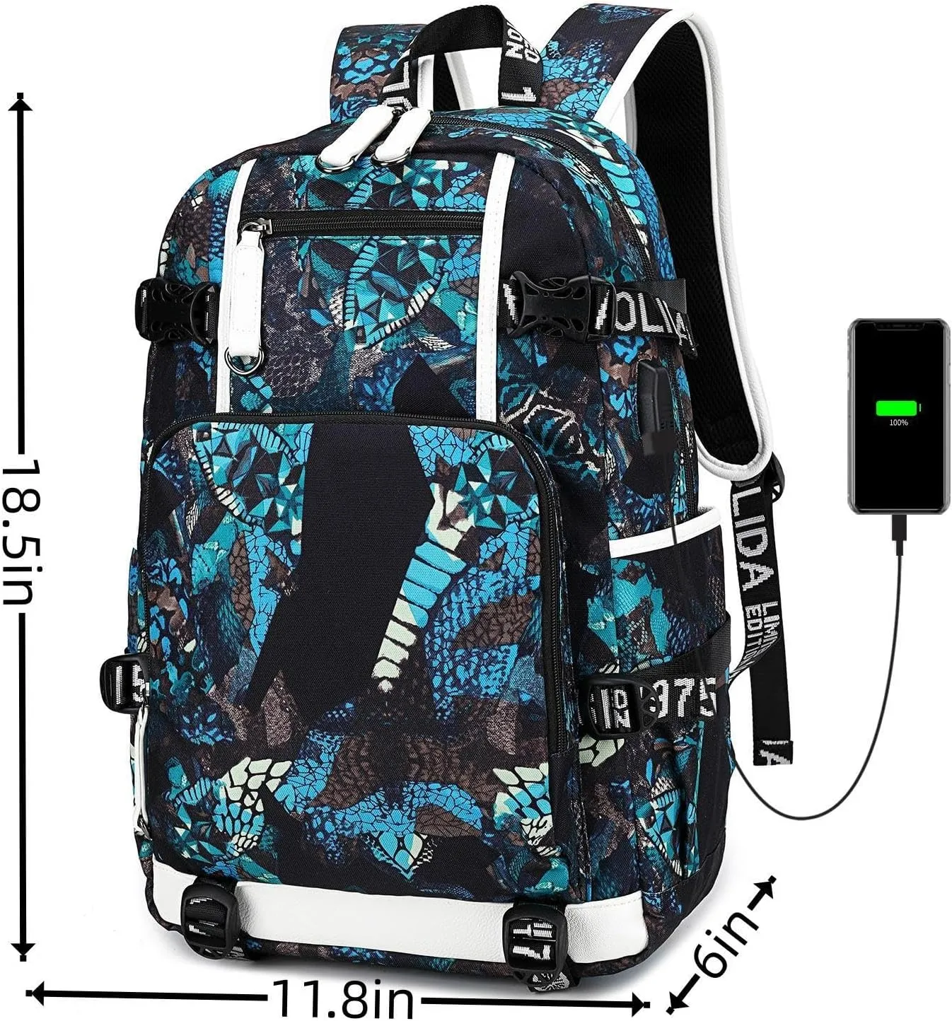 Basketball Player 23 Student School Bag, Laptop Backpack, Ultra-Light Travel Bag, For Men And Women (Blue-Green2)