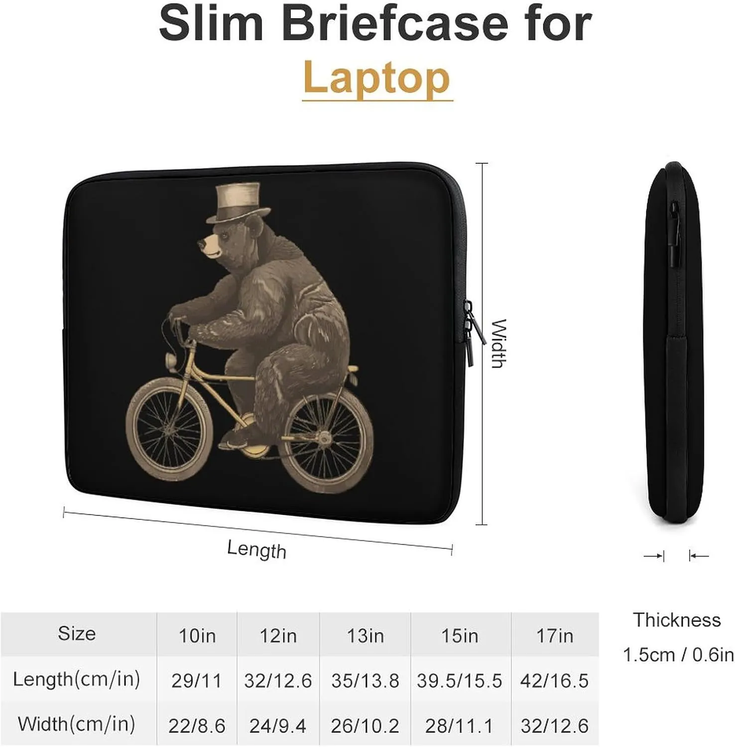 Bear Bike Personalized Laptop Bag Business Casual Laptop Cases Slim Computer Bag Briefcase