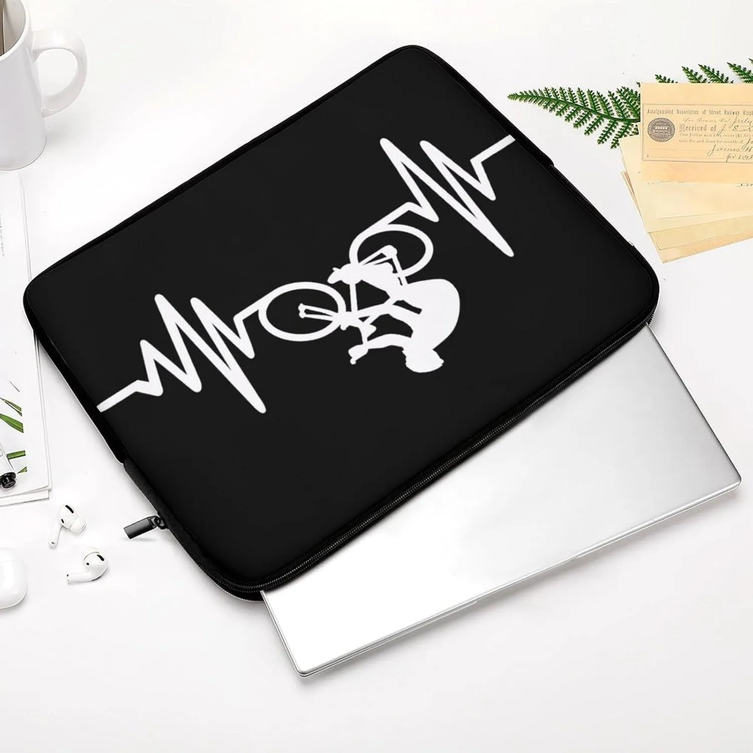 Bike Cycling Heartbeat Lifeline Personalized Laptop Bag Business Casual Laptop Case Slim Computer Bag Briefcase