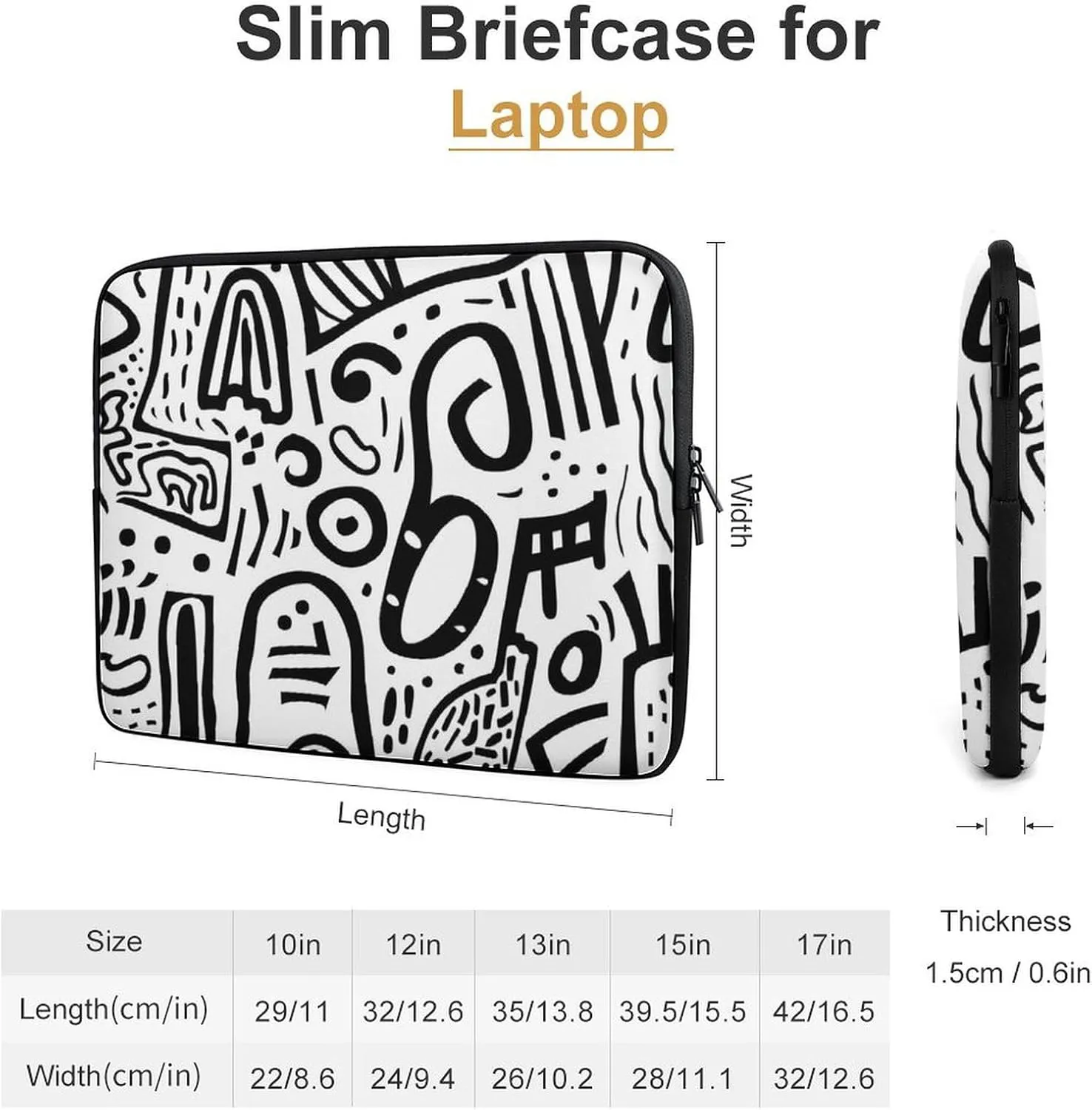 Black and White Graffiti Painting Personalized Laptop Bag Business Casual Laptop Cases Slim Computer Bag Briefcase