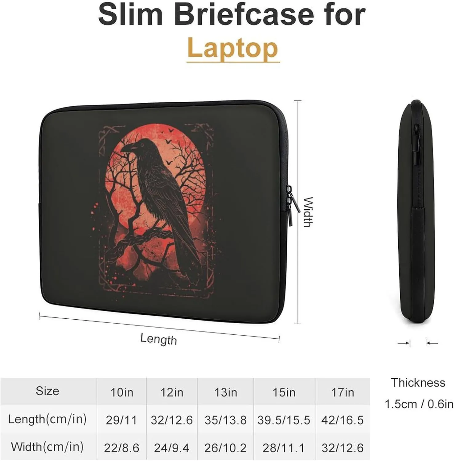 Black Crow Raven Personalized Laptop Bag Business Casual Laptop Cases Slim Computer Bag Briefcase