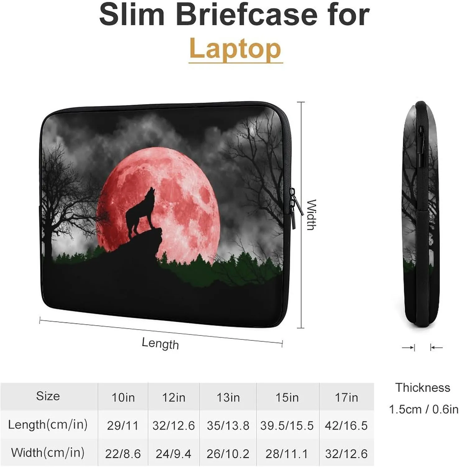 Blood Red Moon Wolf Personalized Laptop Bag Business Casual Laptop Case Slim Computer Bag Briefcase