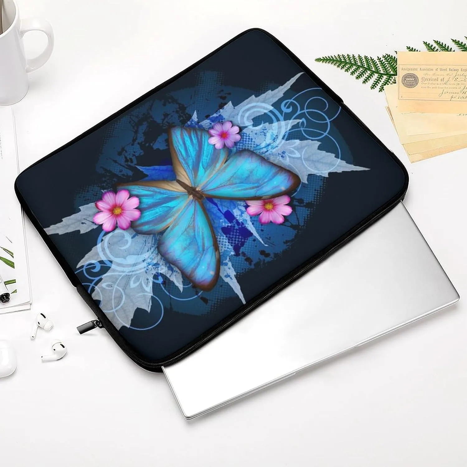 Blue Butterfly Flora Personalized Laptop Bag Business Casual Laptop Case Slim Computer Bag Briefcase