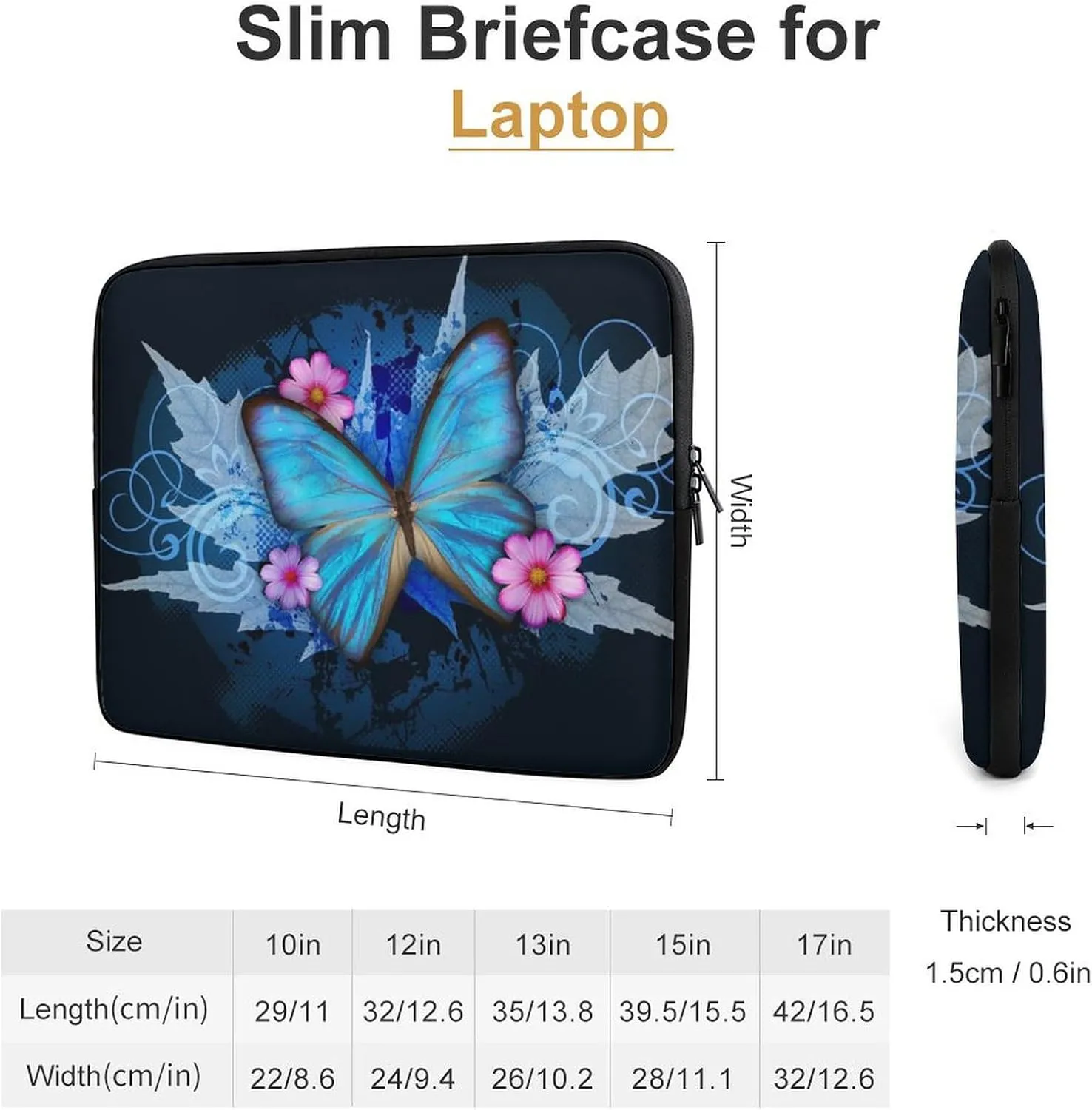 Blue Butterfly Flora Personalized Laptop Bag Business Casual Laptop Case Slim Computer Bag Briefcase