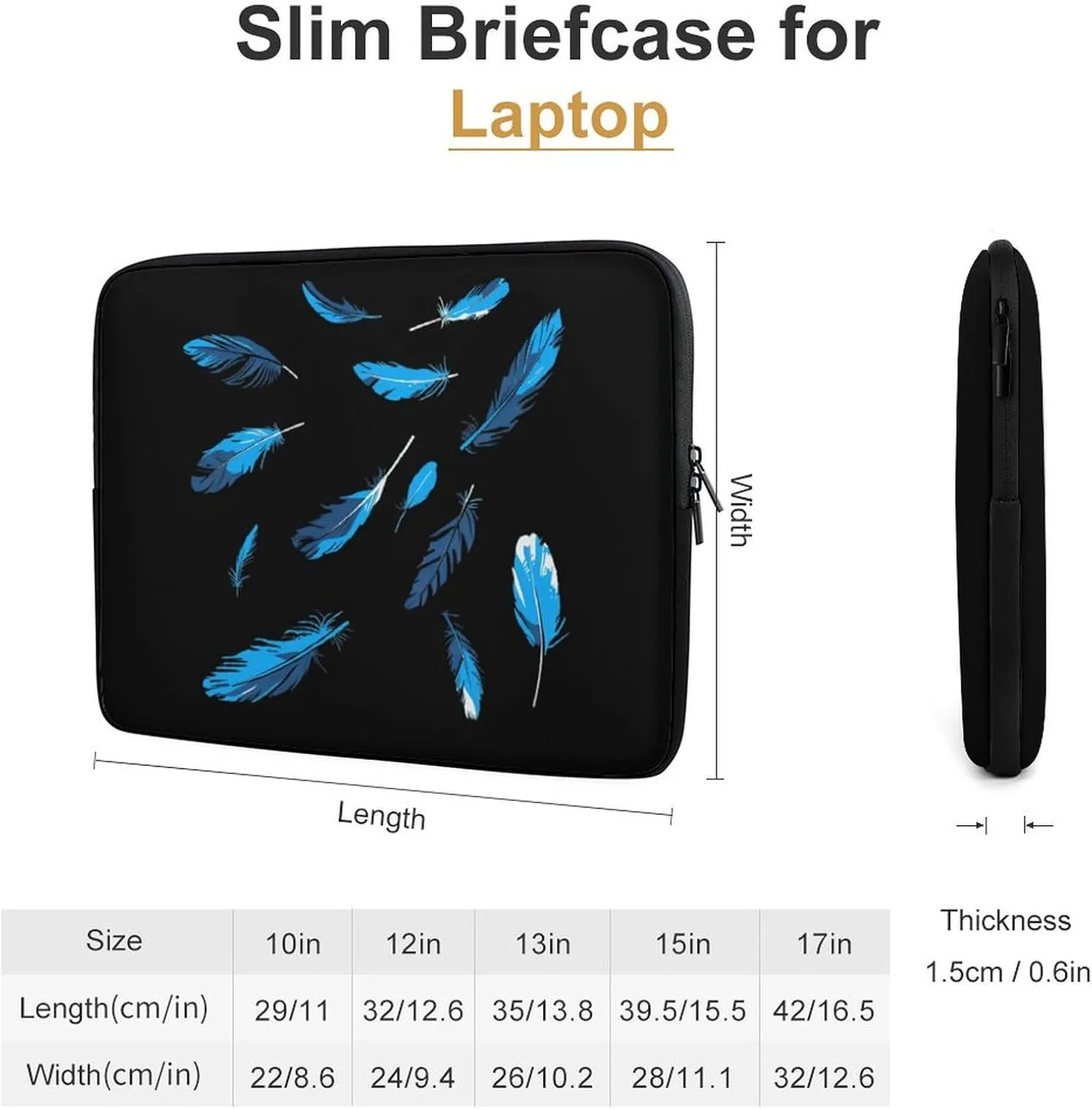 Blue Feathers Personalized Laptop Bag Business Casual Laptop Cases Slim Computer Bag Briefcase