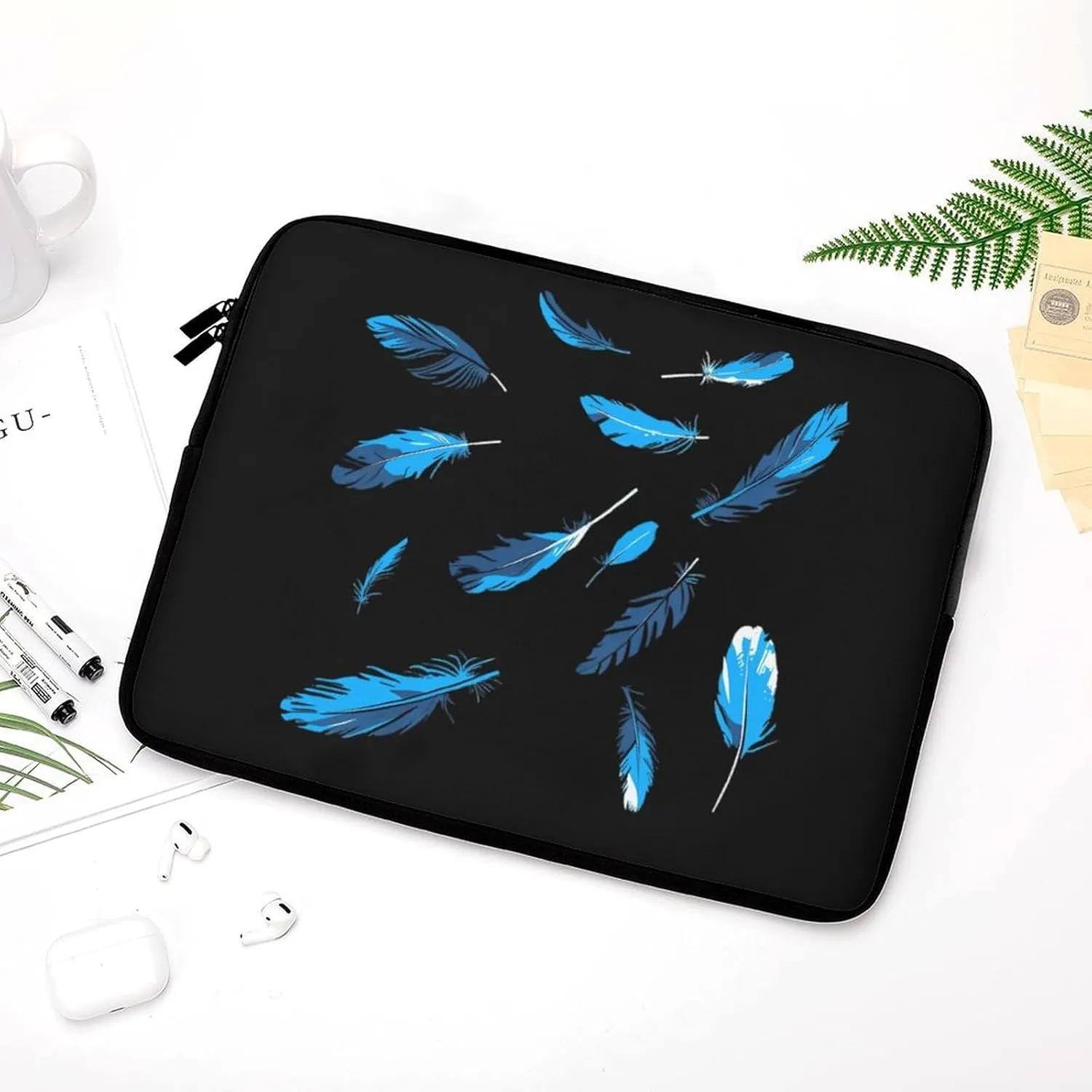 Blue Feathers Personalized Laptop Bag Business Casual Laptop Cases Slim Computer Bag Briefcase