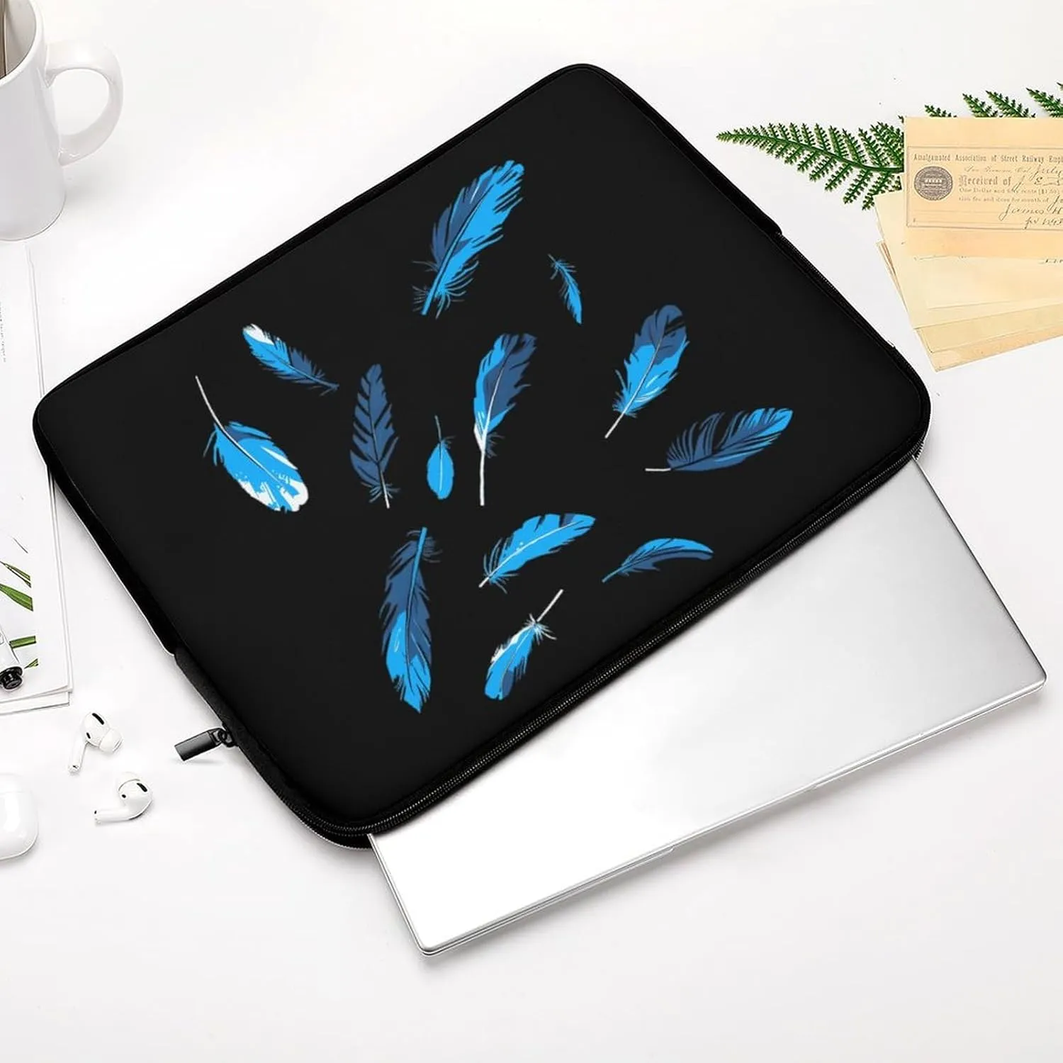 Blue Feathers Personalized Laptop Bag Business Casual Laptop Cases Slim Computer Bag Briefcase