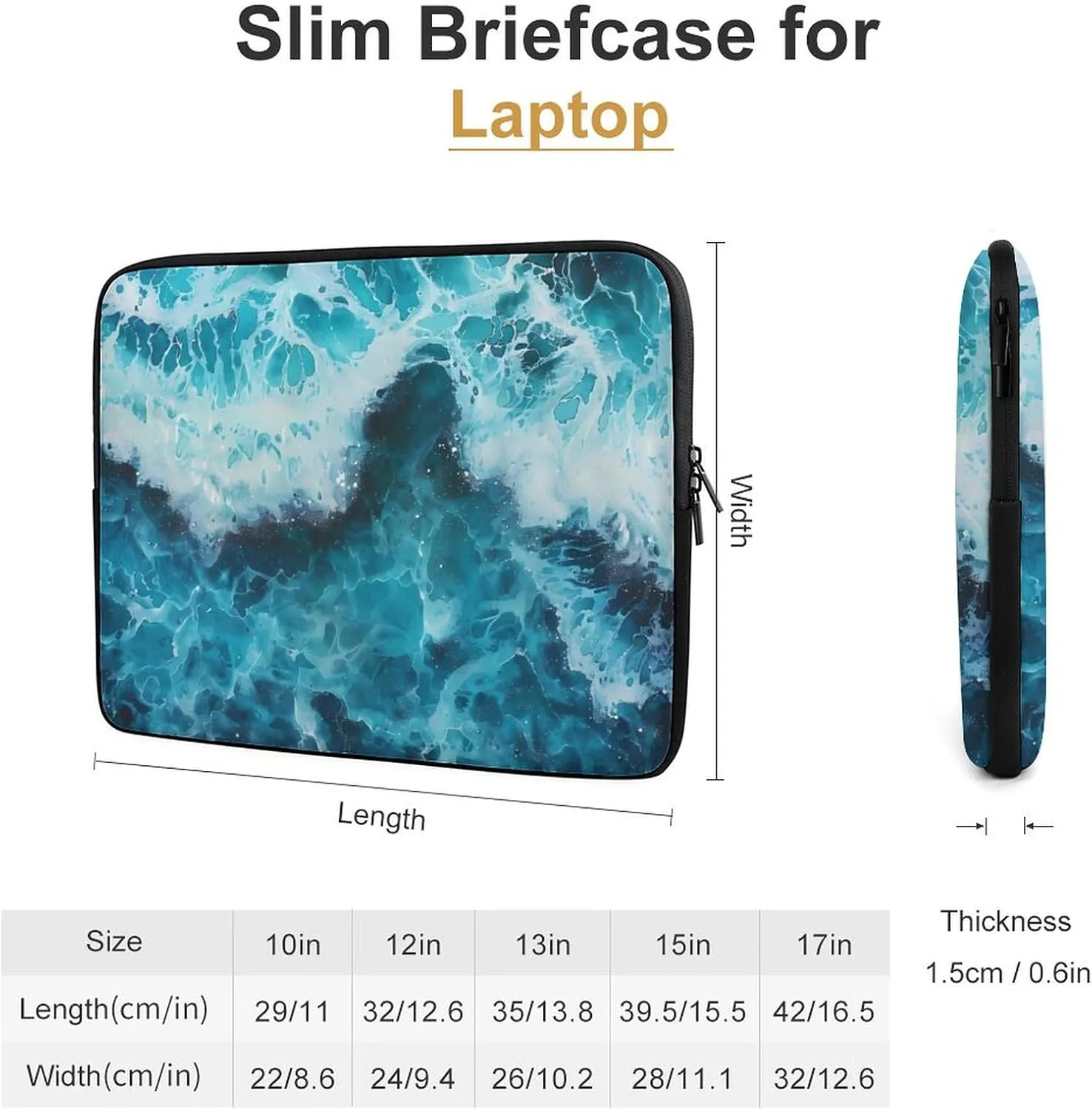 Blue Ocean Waves Personalized Laptop Bag Business Casual Laptop Cases Slim Computer Bag Briefcase