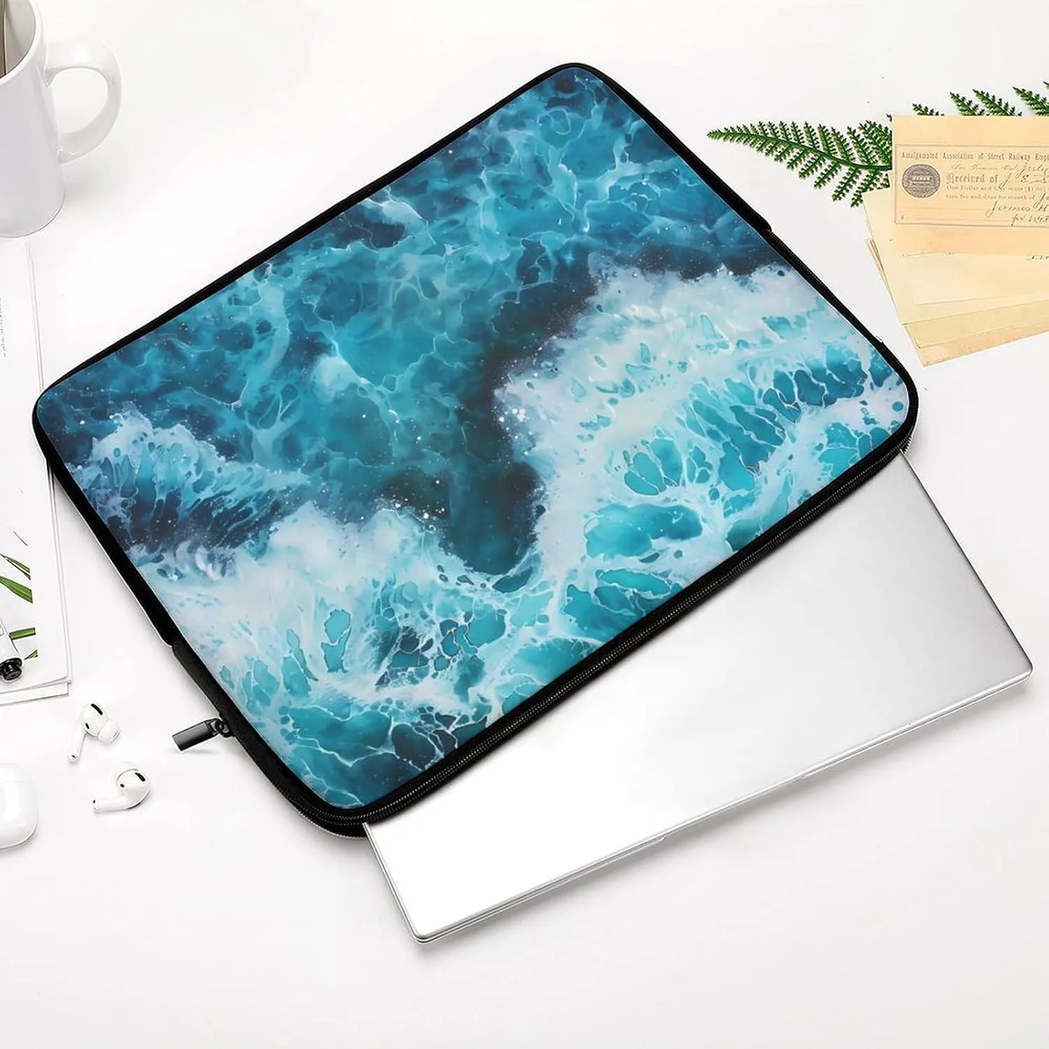 Blue Ocean Waves Personalized Laptop Bag Business Casual Laptop Cases Slim Computer Bag Briefcase