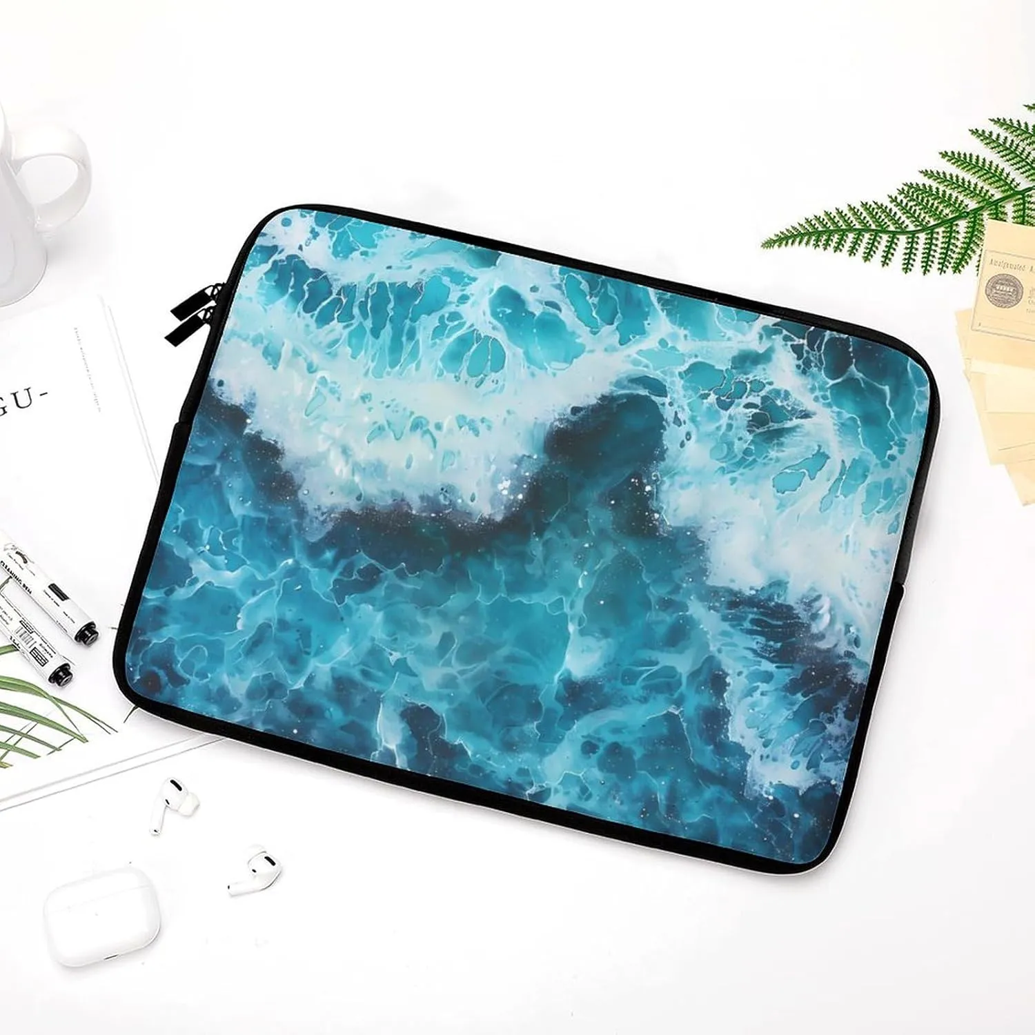 Blue Ocean Waves Personalized Laptop Bag Business Casual Laptop Cases Slim Computer Bag Briefcase