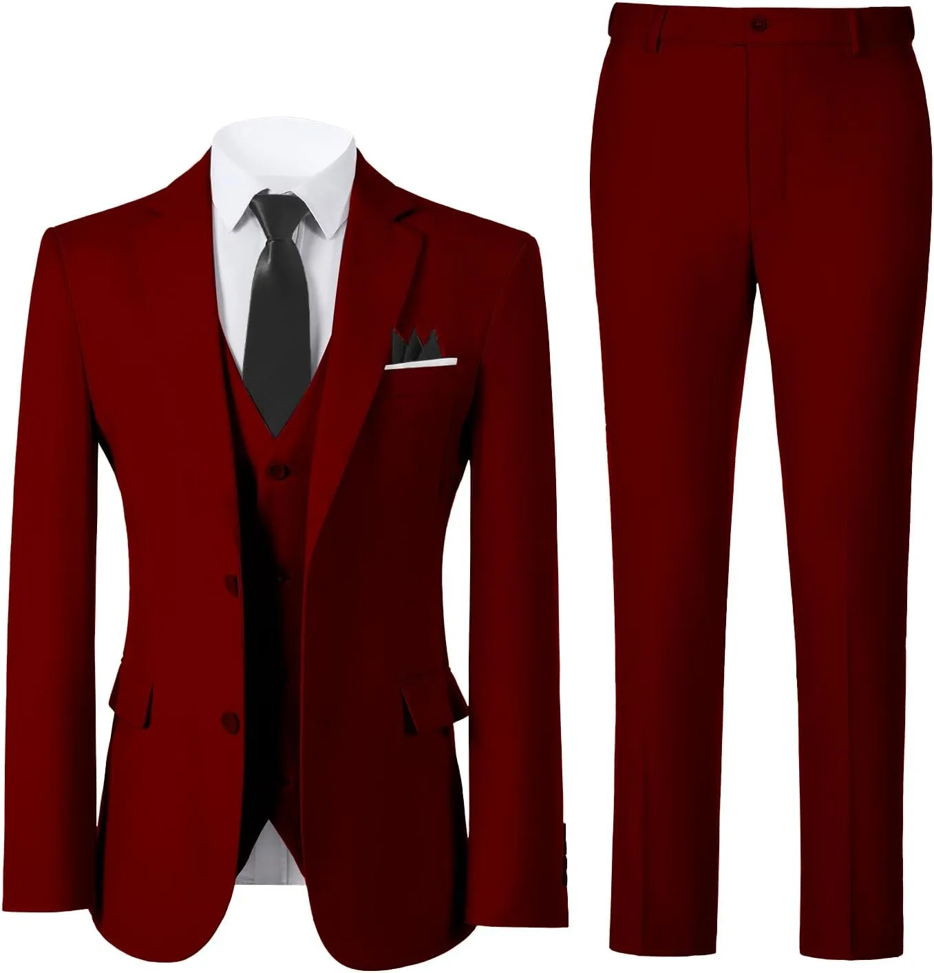 Boys Formal Suit Set with Dress Shirt Tie and Pocket Square, Adjustable Waist