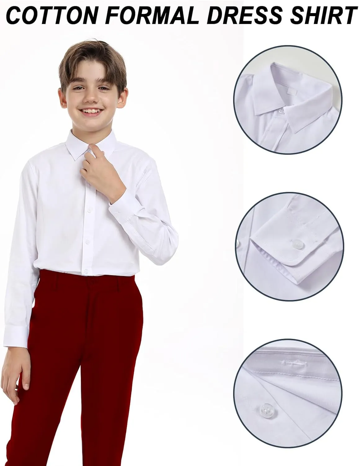 Boys Formal Suit Set with Dress Shirt Tie and Pocket Square, Adjustable Waist