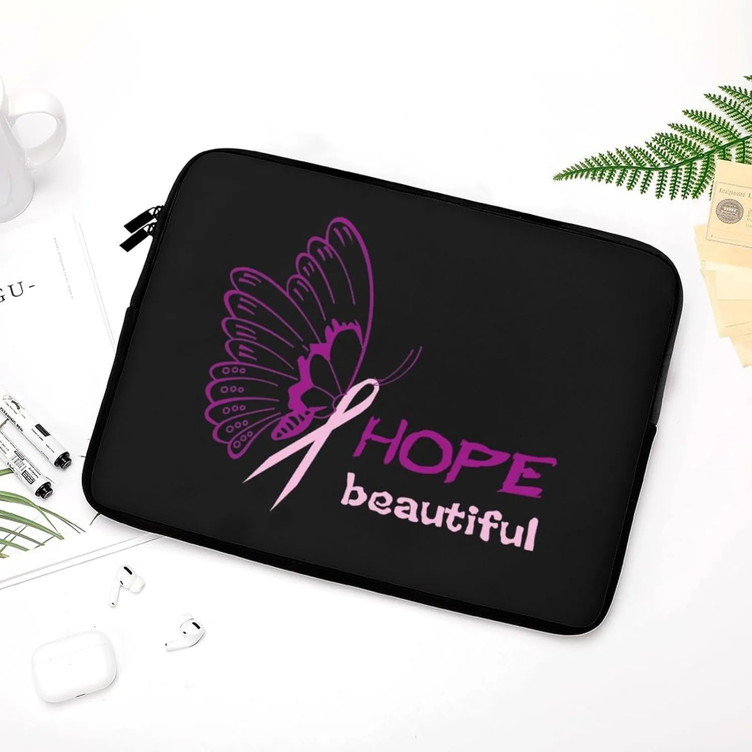 Breast Cancer Awareness Butterfly Personalized Laptop Bag Business Casual Laptop Case Slim Computer Bag Briefcase