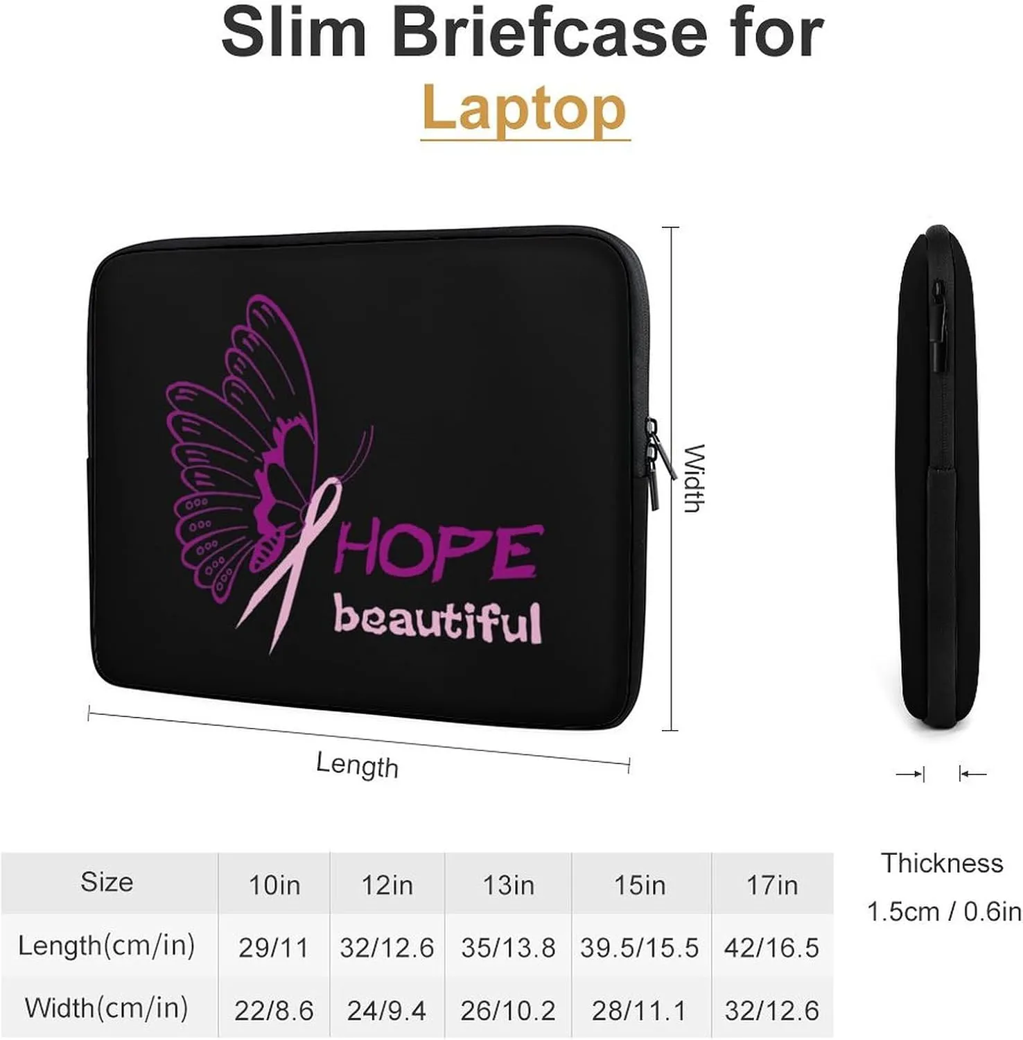 Breast Cancer Awareness Butterfly Personalized Laptop Bag Business Casual Laptop Case Slim Computer Bag Briefcase