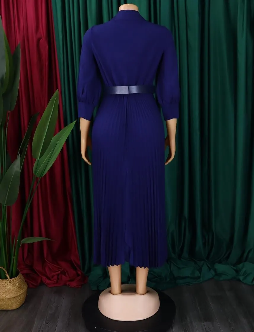Business Casual Shirt Dress for Women Long Sleeves Pleated Midi Dresses Femininity Dress