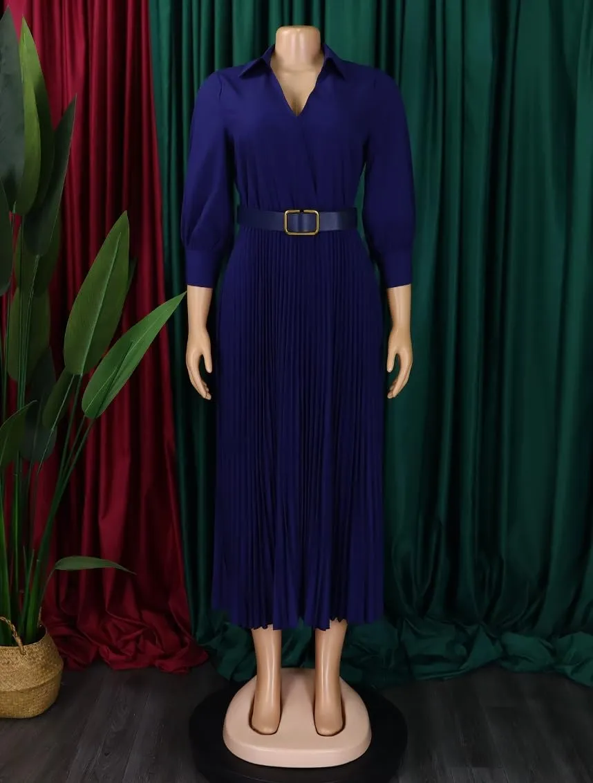 Business Casual Shirt Dress for Women Long Sleeves Pleated Midi Dresses Femininity Dress