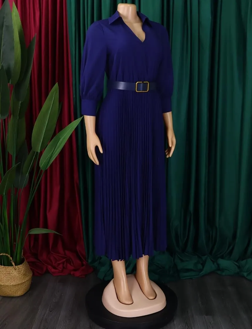 Business Casual Shirt Dress for Women Long Sleeves Pleated Midi Dresses Femininity Dress