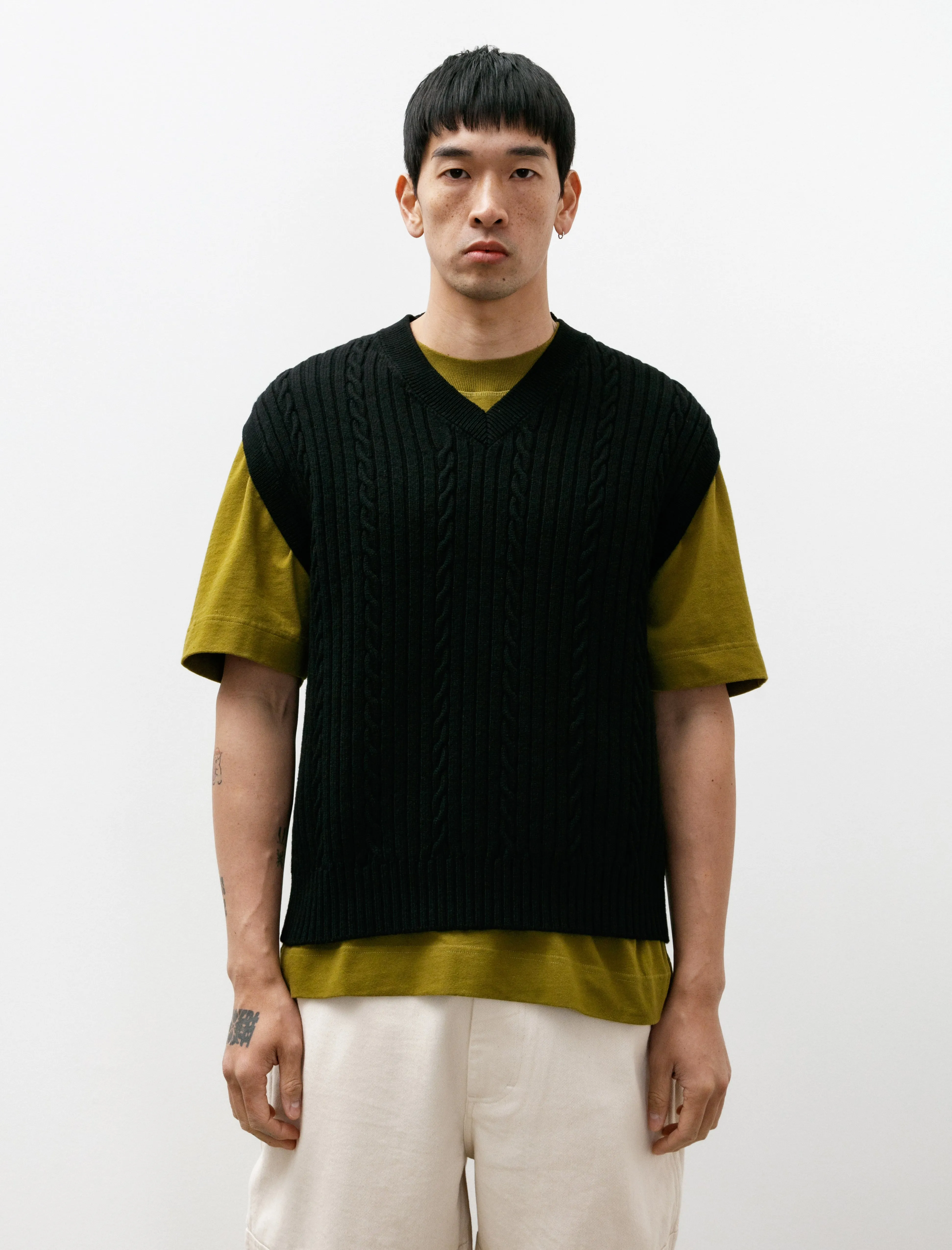 Cable Slipover Irregular Spun Wool Black