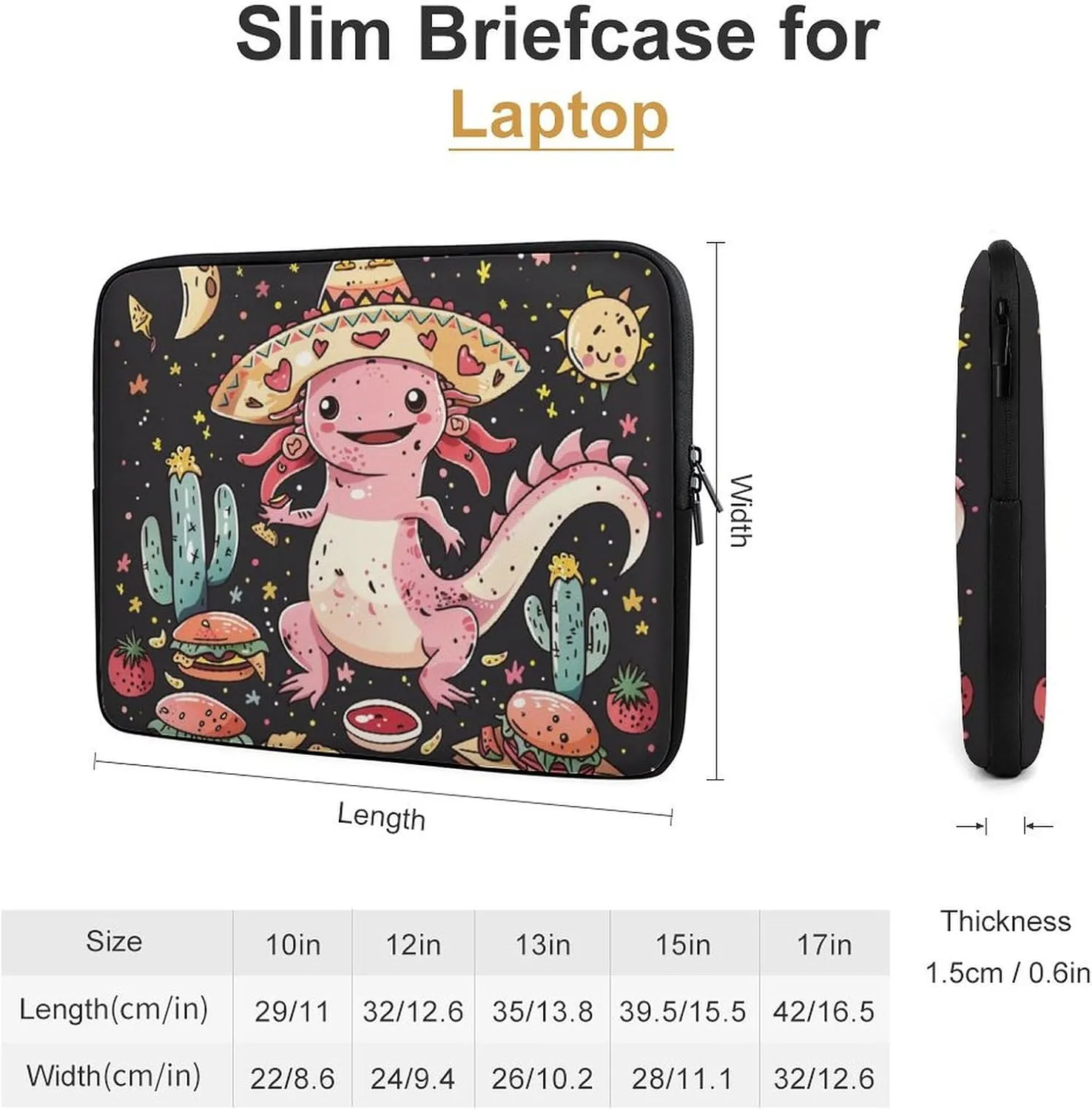 Cactus Axolotl Mexican Personalized Laptop Bag Business Casual Laptop Cases Slim Computer Bag Briefcase
